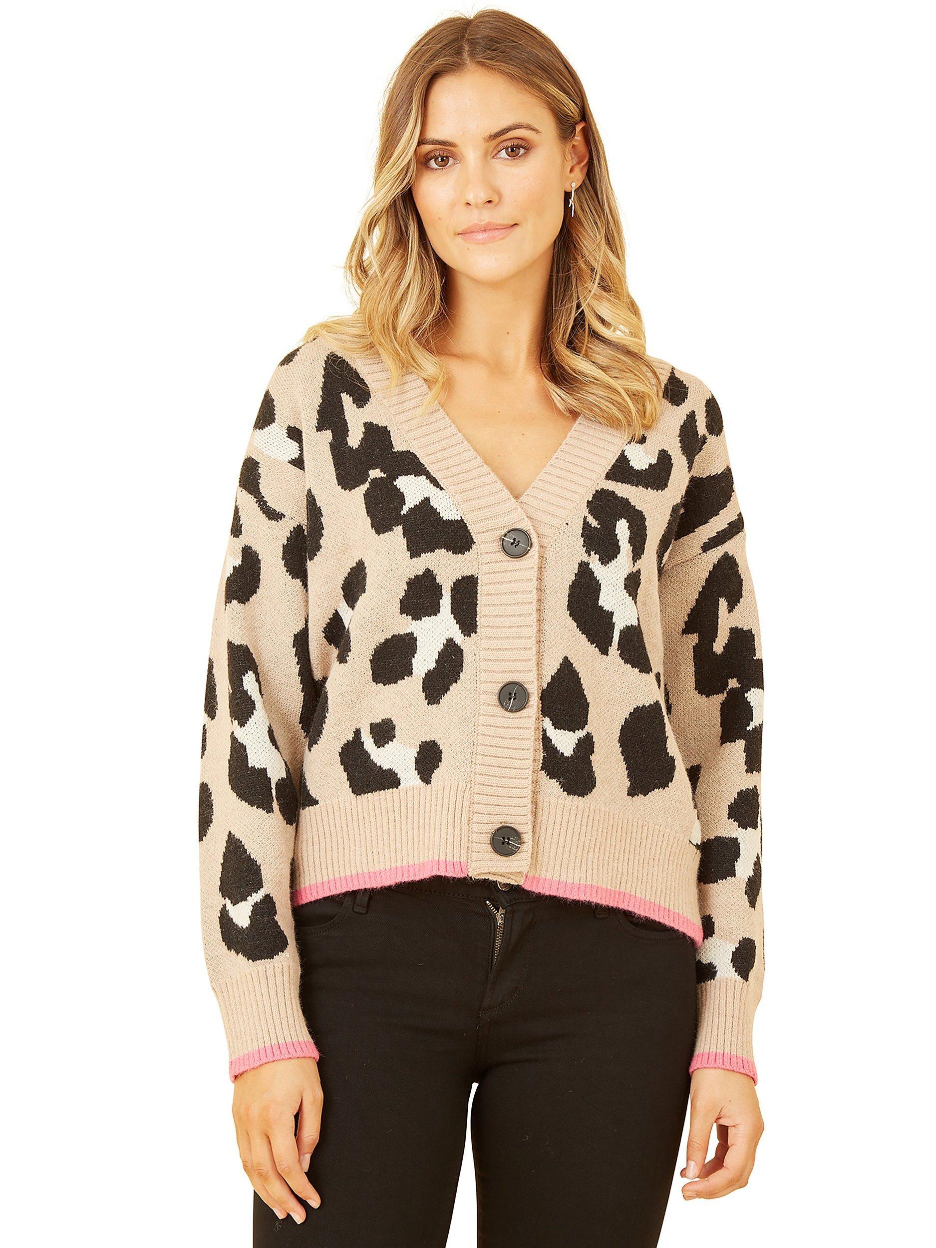 Product image 4 of 4, which shows Yumi Oversized Animal Print Cardigan, Beige, S-M