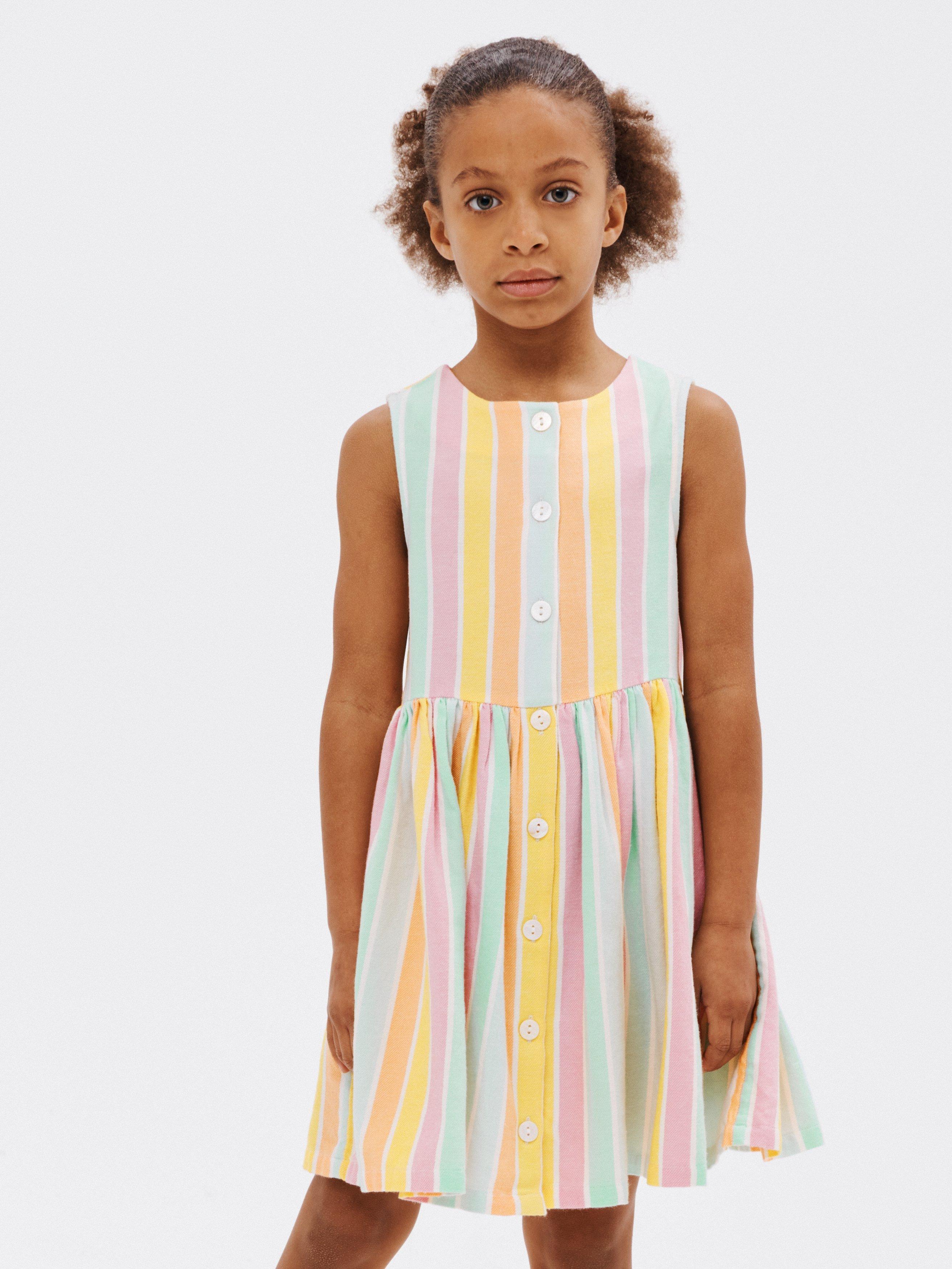 John Lewis Kids' Stripe Button Smock Dress, Multi