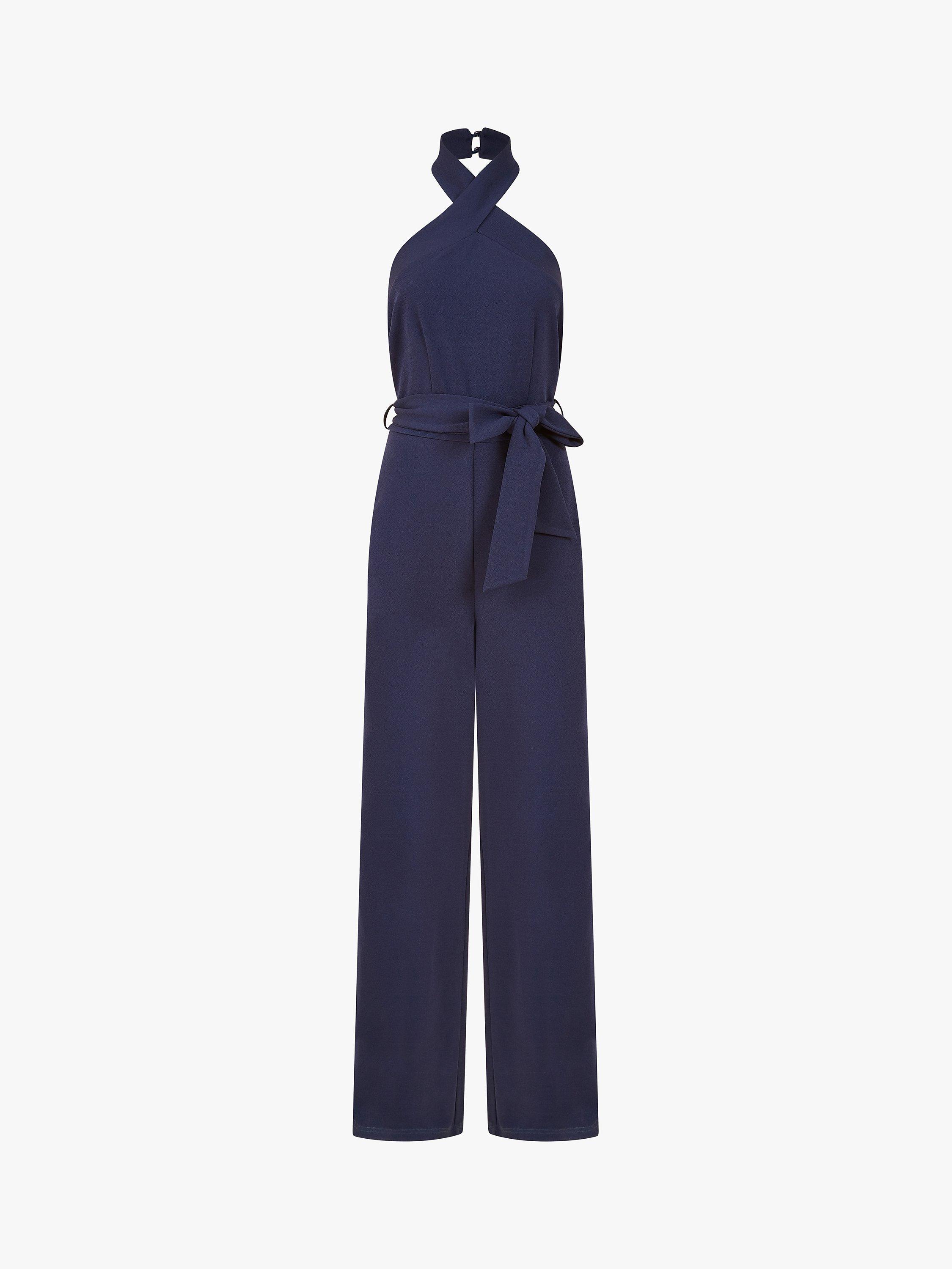 Product image 4 of 4, which shows Mela London Cross Over Halter Neck Jumpsuit, Navy, 8