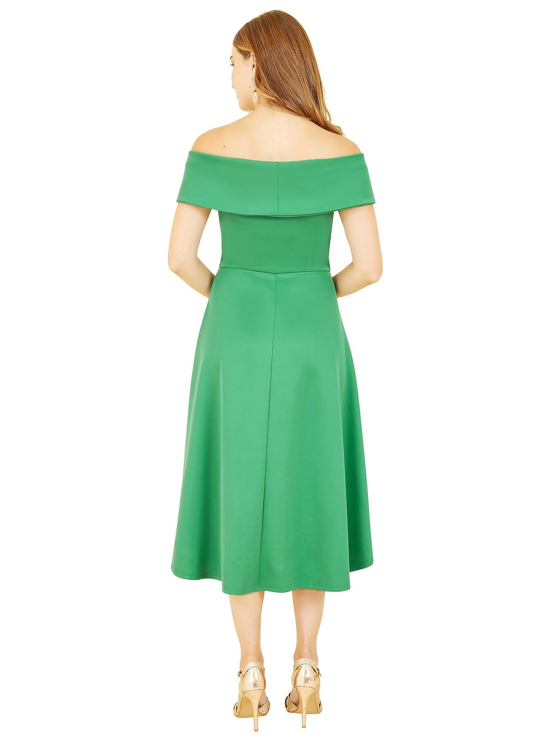 Product image 3 of 5, which shows Mela London Bardot Dipped Hem Dress, Bright Green, 8