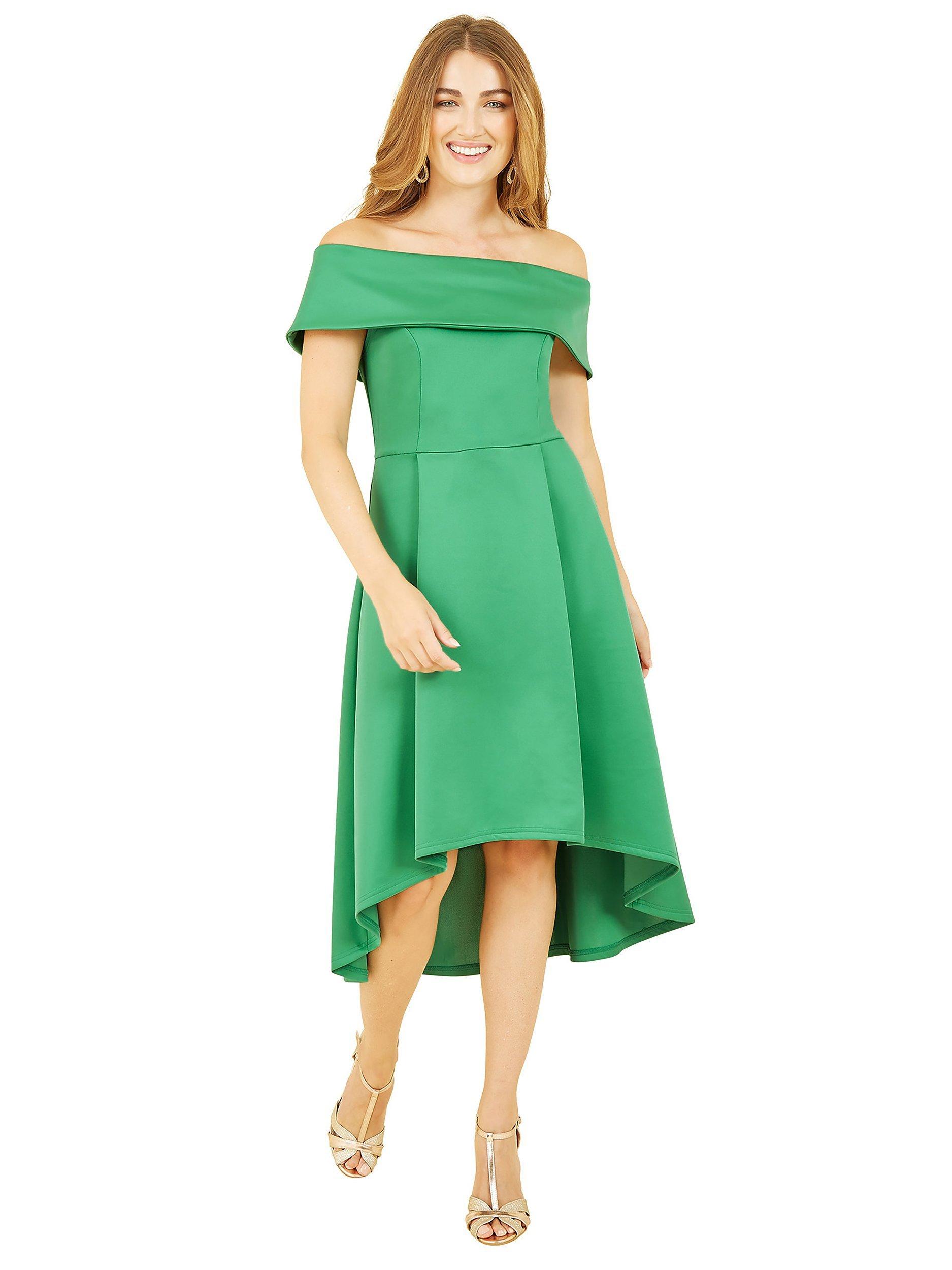Product image 4 of 5, which shows Mela London Bardot Dipped Hem Dress, Bright Green, 8