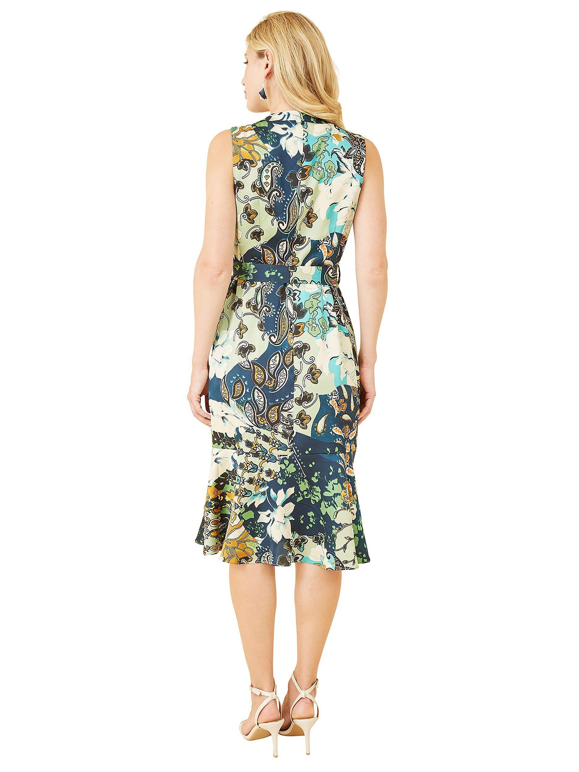 Product image 3 of 5, which shows Mela London Patchwork Paisley Satin Midi Dress, Green, 8