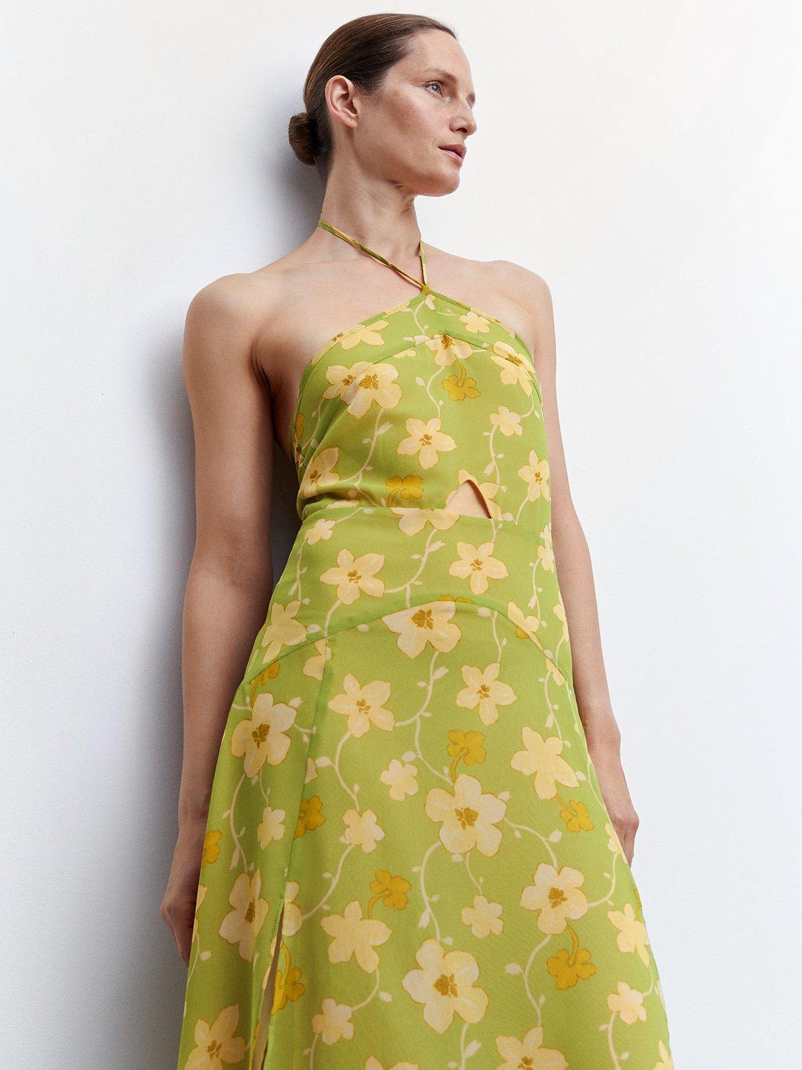 Mango Floral Print Midi Dress, Green
