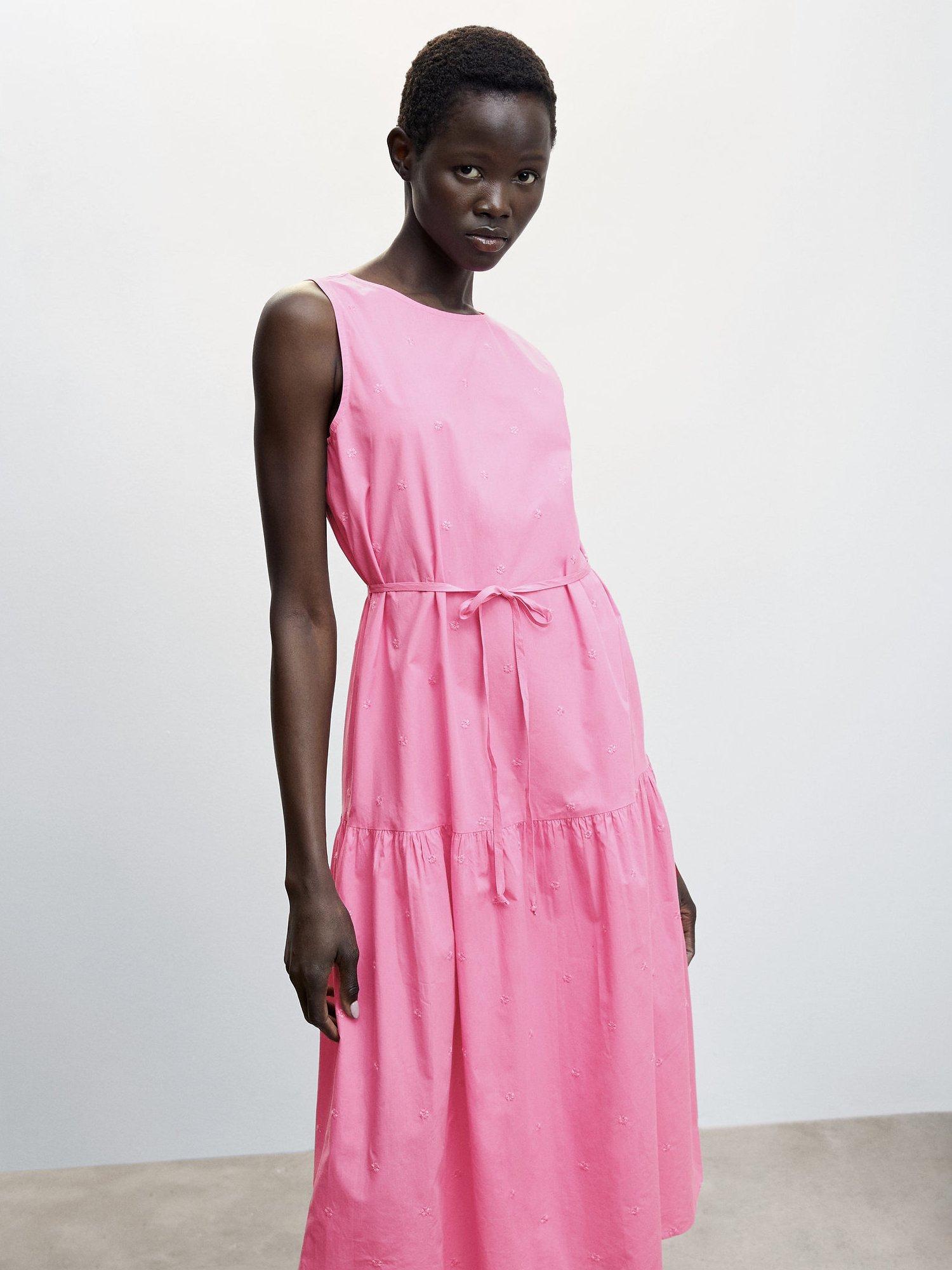 Mango Tiered Cotton Sundress, Pink