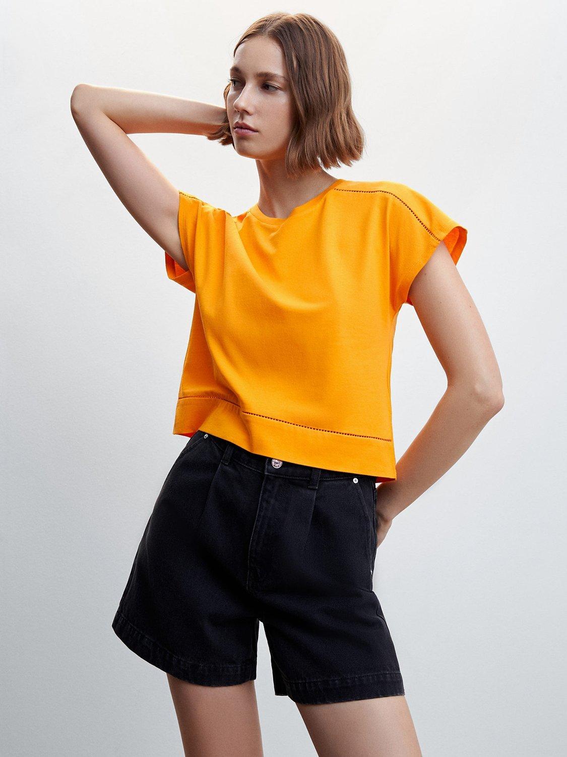 Mango Cotton Cropped T-Shirt, Orange