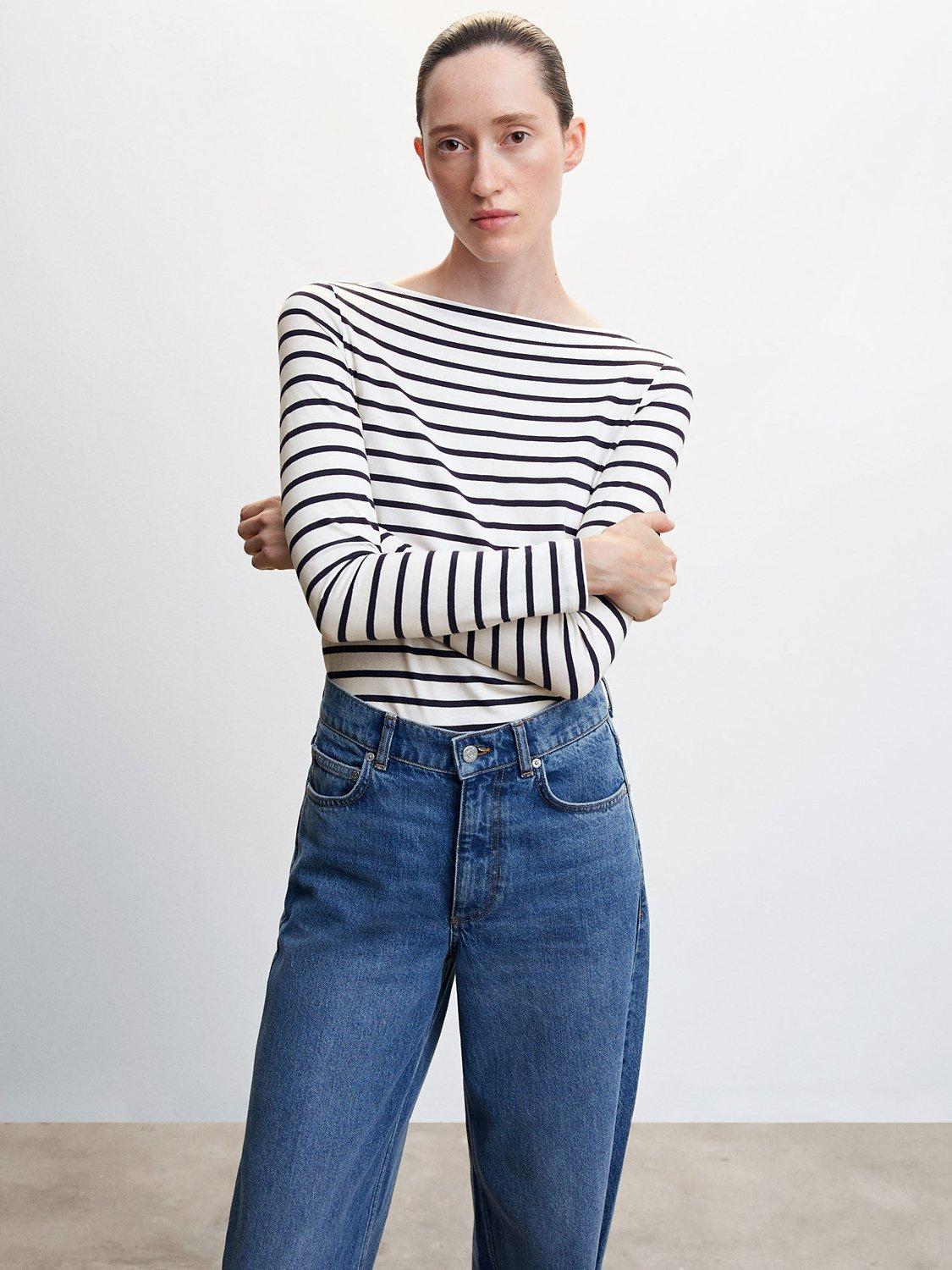 Mango Saco Essential Stripe Long Sleeve Top, Navy