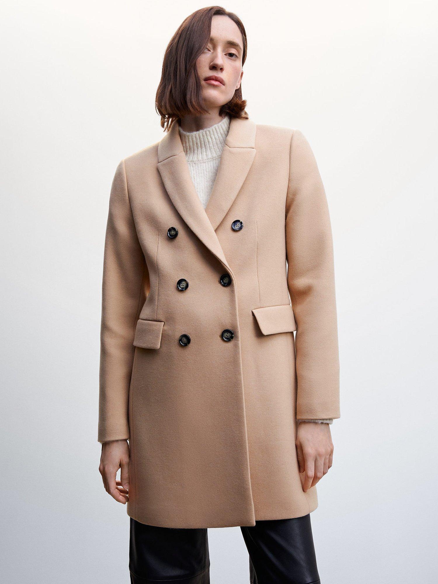 Mango Wool Blend Double Breasted Tailored Coat, Brown