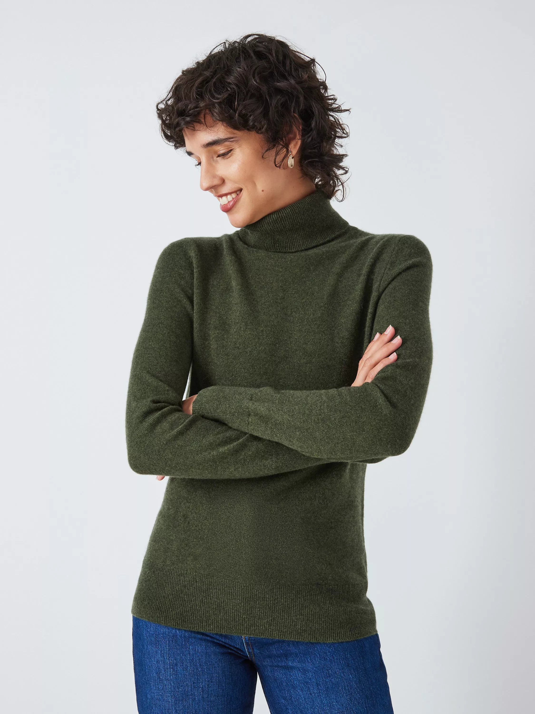 John Lewis Cashmere Roll Neck Jumper Green