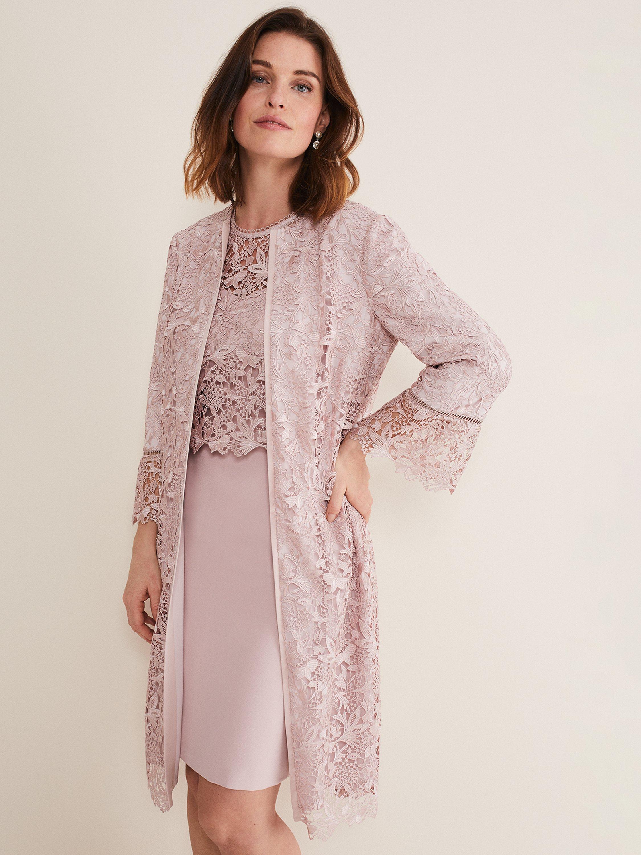 Product image 1 of 7, which shows Phase Eight Isabella Lace Coat, Antique Rose, 6