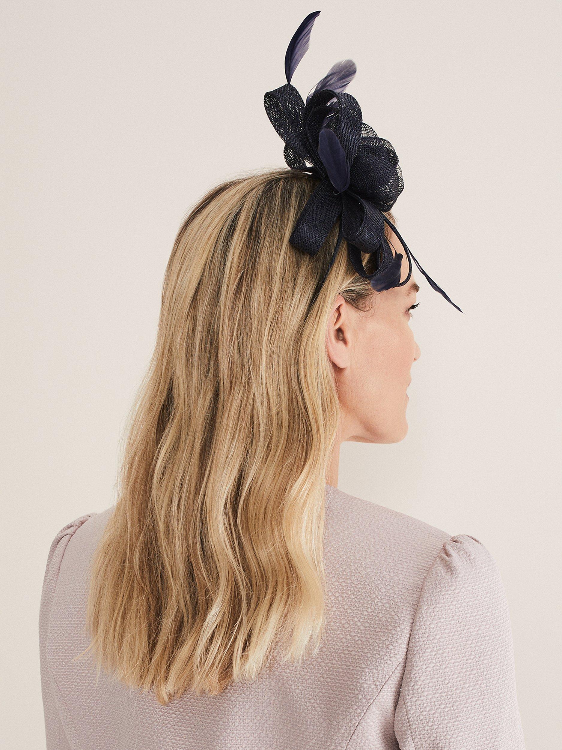 Product image 2 of 6, which shows Phase Eight Bow and Quills Fascinator, Navy, One Size