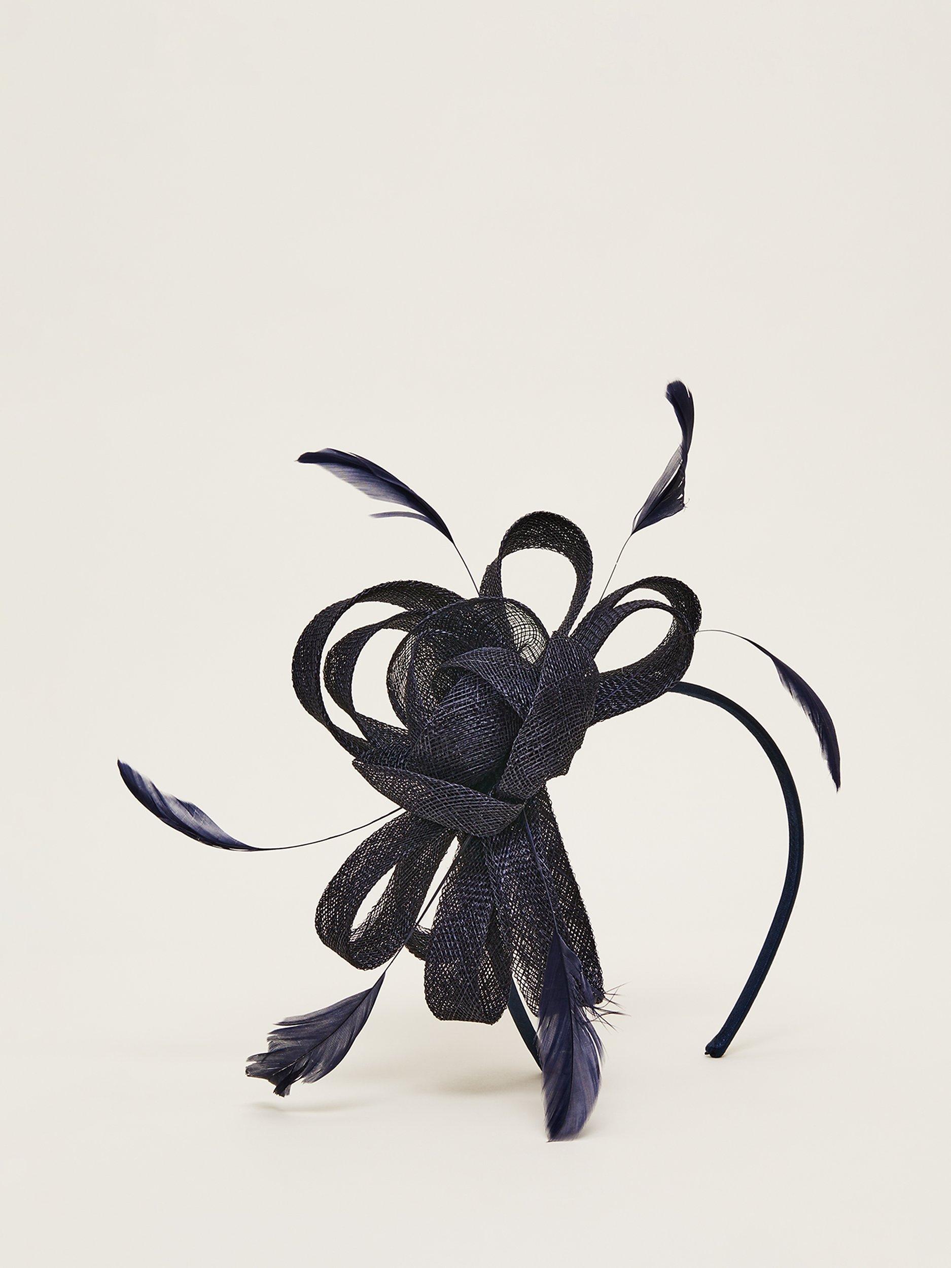 Product image 4 of 6, which shows Phase Eight Bow and Quills Fascinator, Navy, One Size