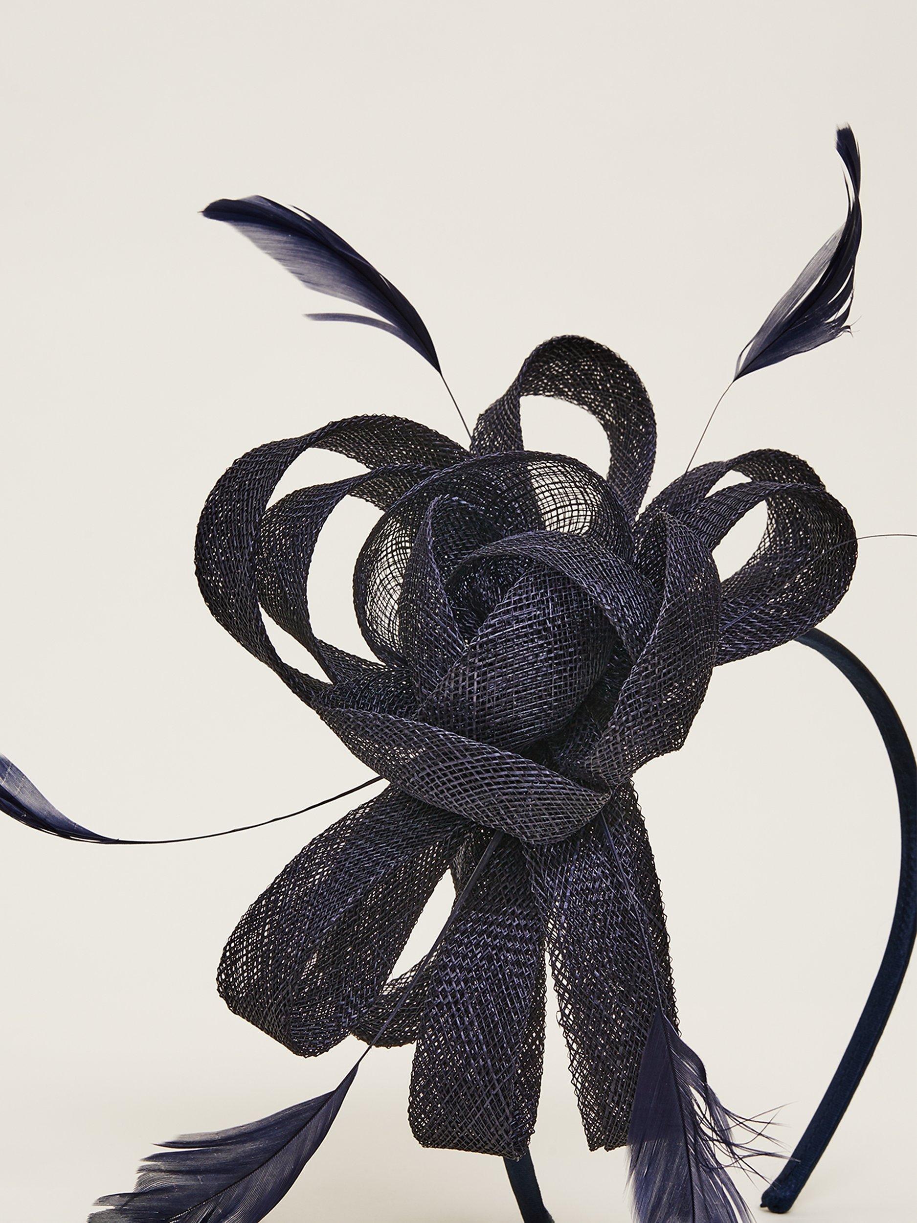 Product image 5 of 6, which shows Phase Eight Bow and Quills Fascinator, Navy, One Size