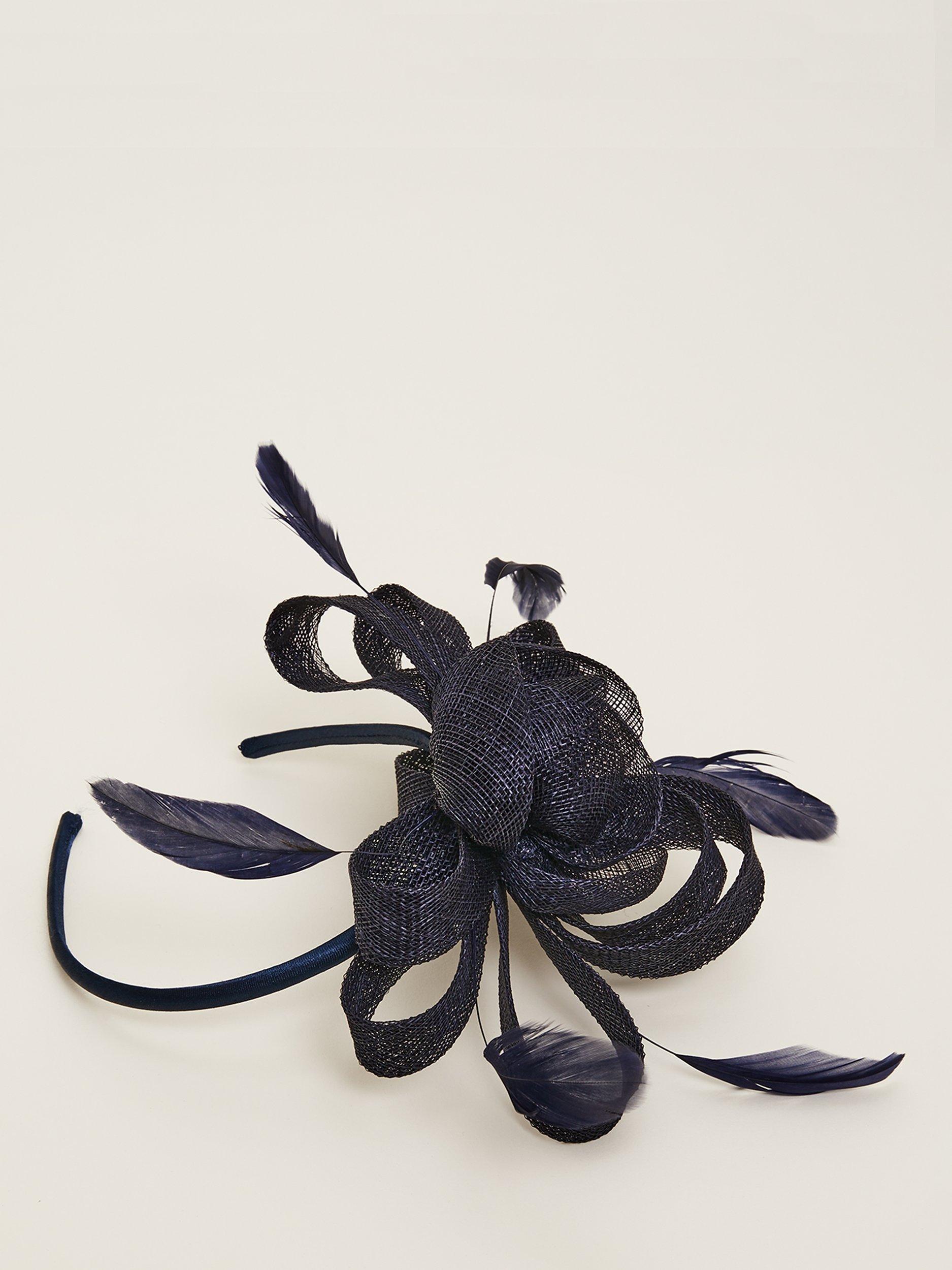 Product image 6 of 6, which shows Phase Eight Bow and Quills Fascinator, Navy, One Size