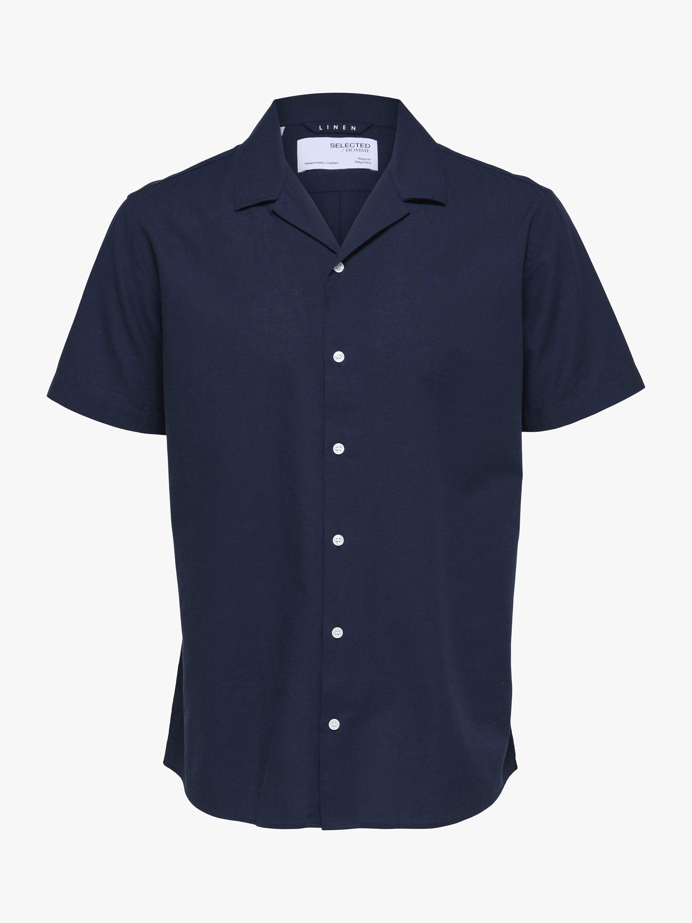 SELECTED HOMME Revere Collar Linen Blend Shirt, Dark Sapphire