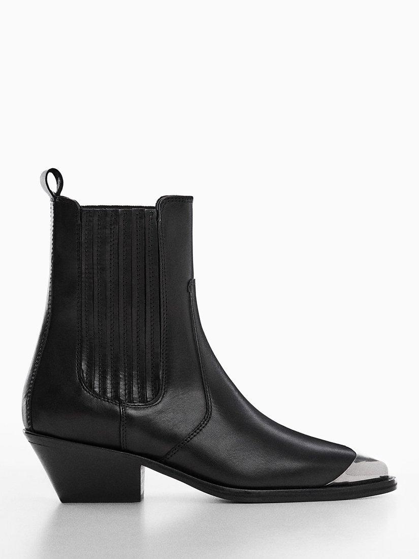 Mango Leather Toe Cap Cowboy Boots, Black
