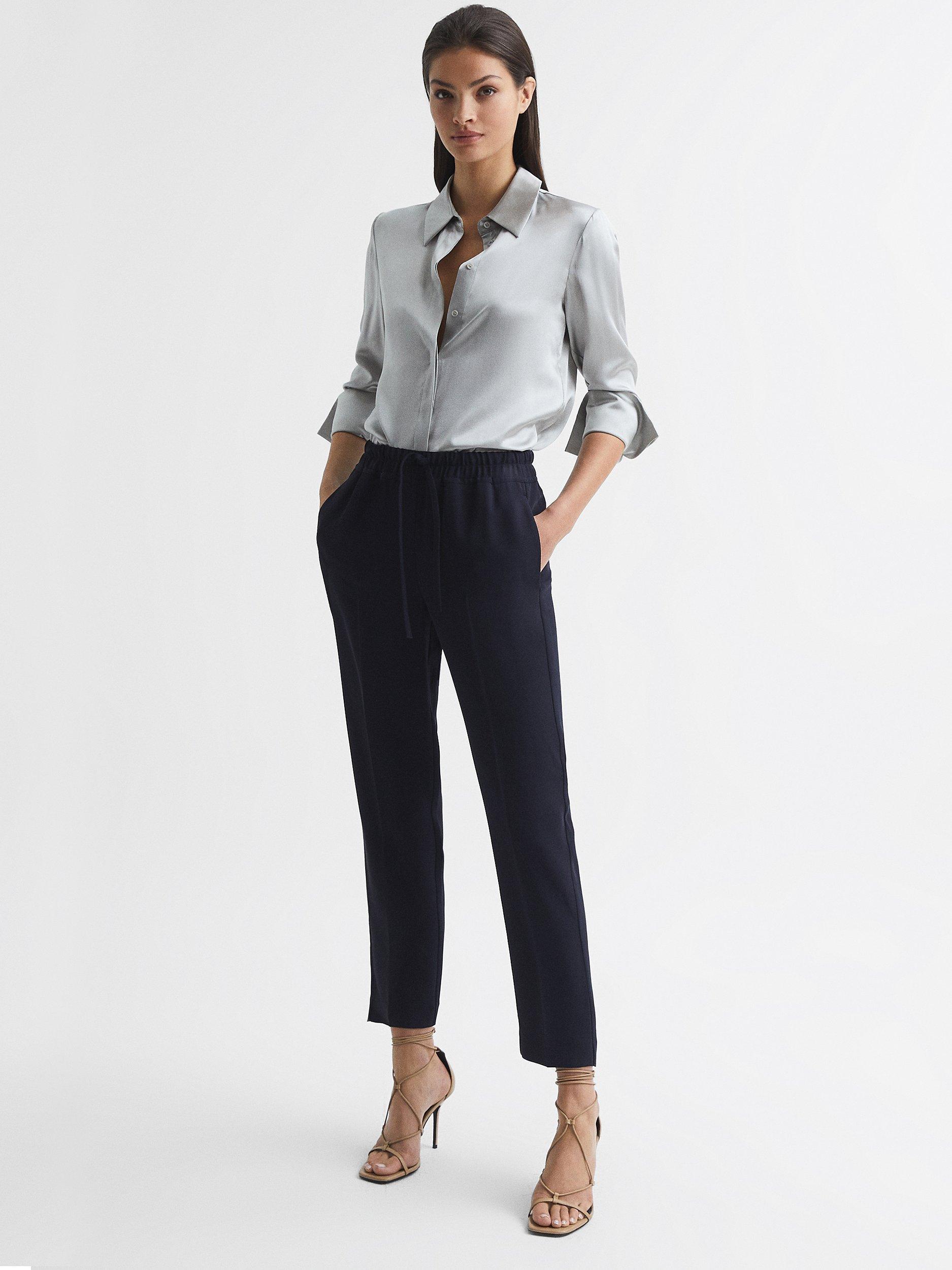 Product image 1 of 5, which shows Reiss Hailey Ankle Grazer Trousers, Navy, 6