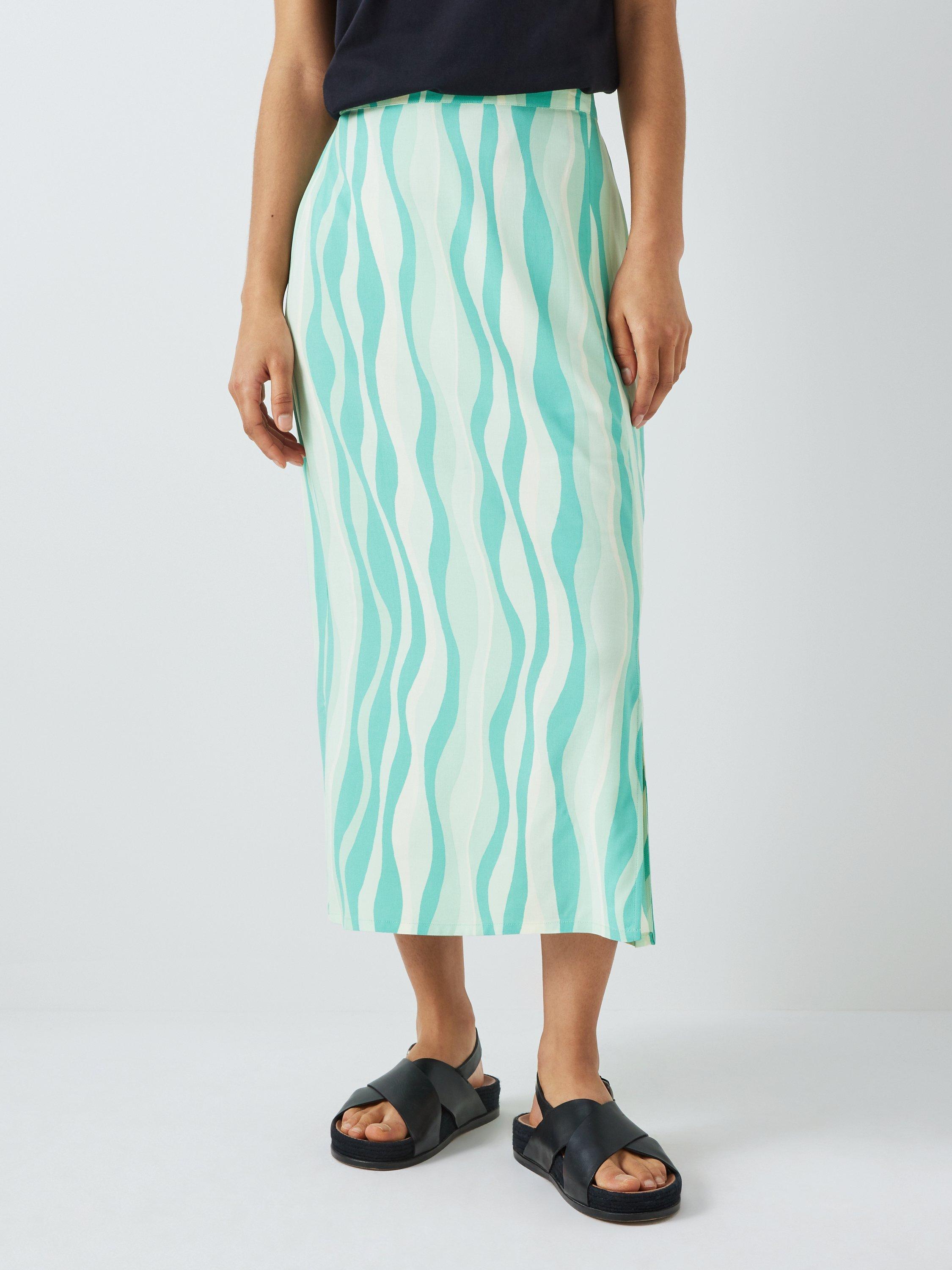 John Lewis ANYDAY Wavy Stripe Slip Skirt, Teal