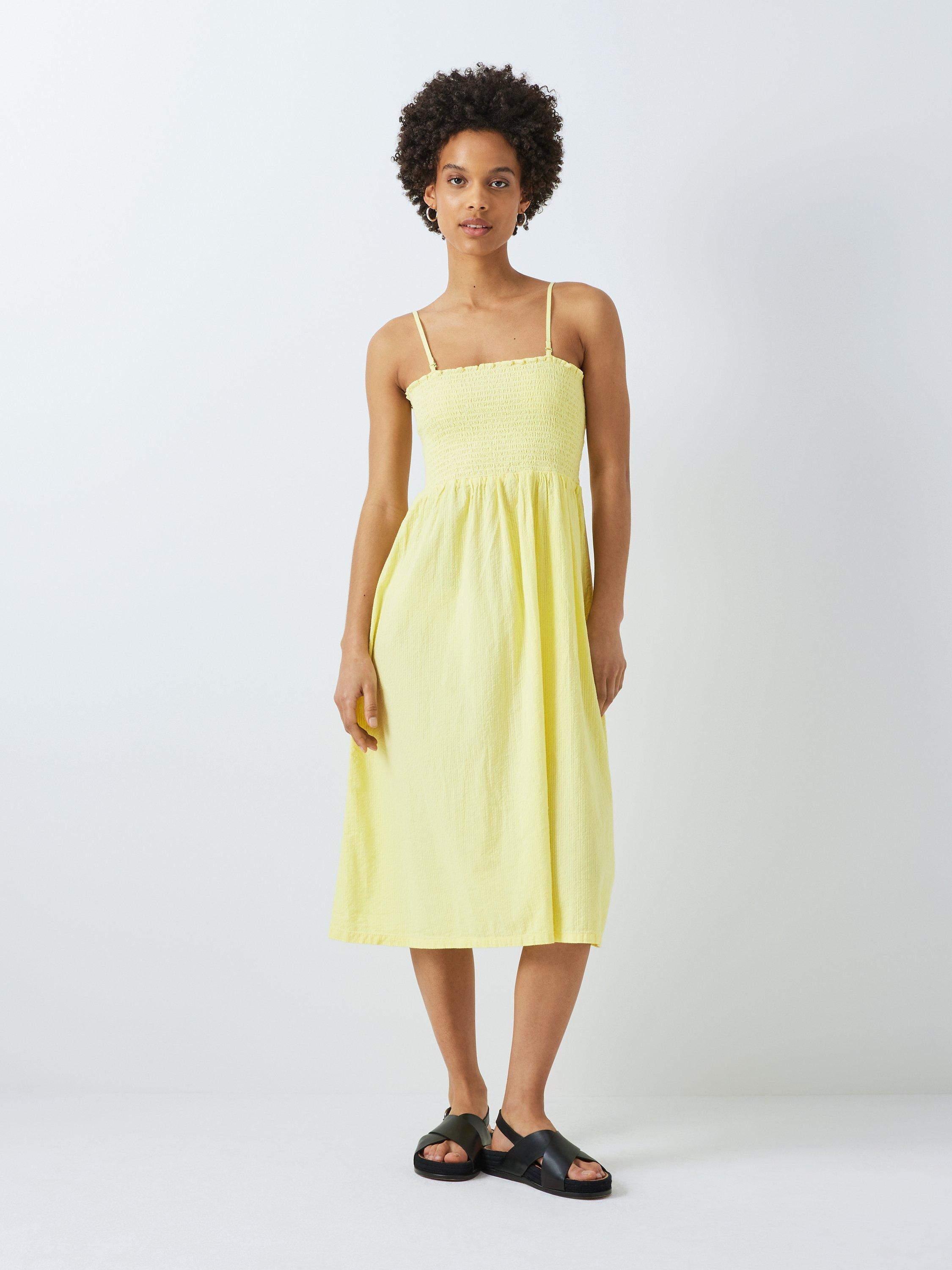 John Lewis ANYDAY Plain Shirred Bodice Strappy Sun Dress, Yellow, S