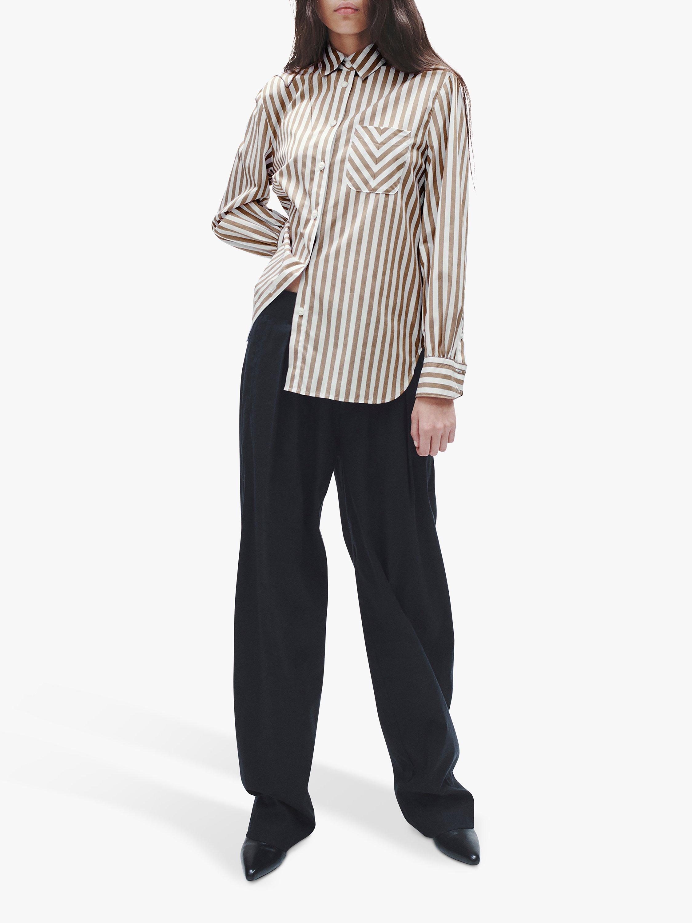 rag & bone Maxine Stripe Cotton Poplin Shirt, Brown/Multi