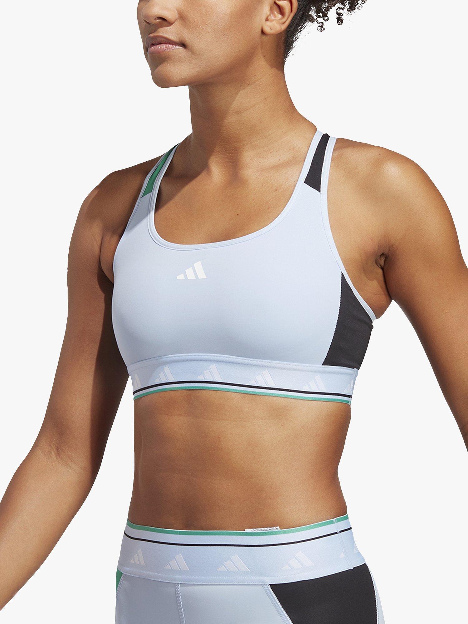 adidas Powerreact Training Medium Impact Techfit Sports Bra, Blue Dawn/White