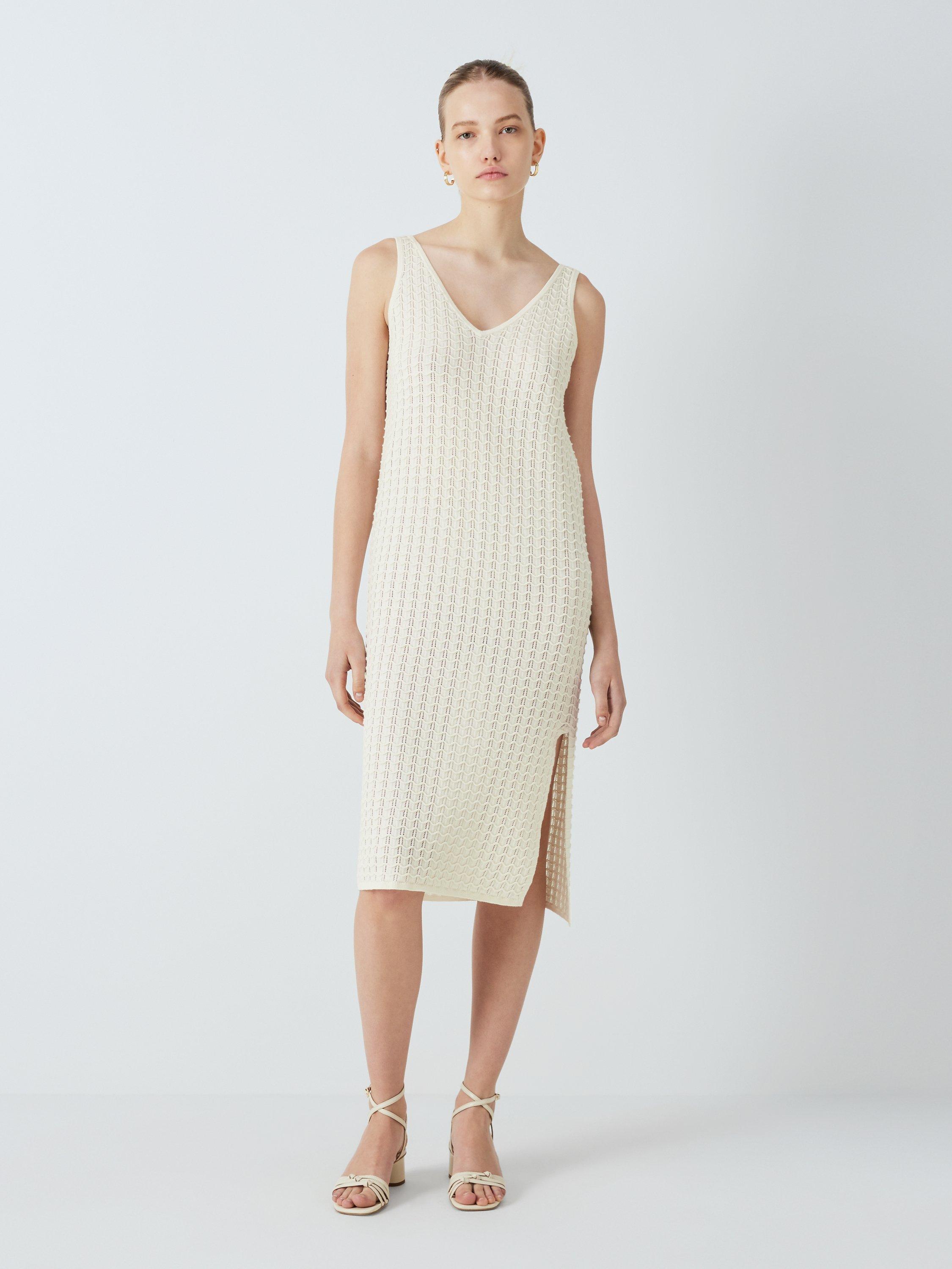 John Lewis ANYDAY Crochet Knit Straight Midi Dress, Ivory