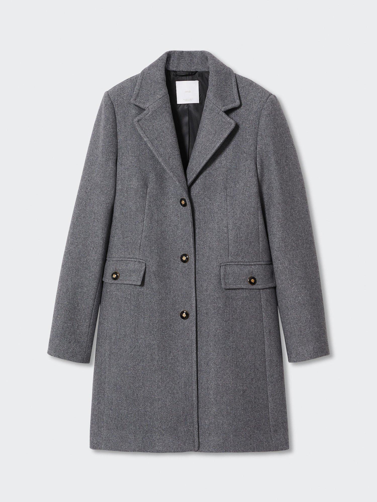 Product image 3 of 4, which shows Mango Wool Blend Tailored Coat, Grey, XXS