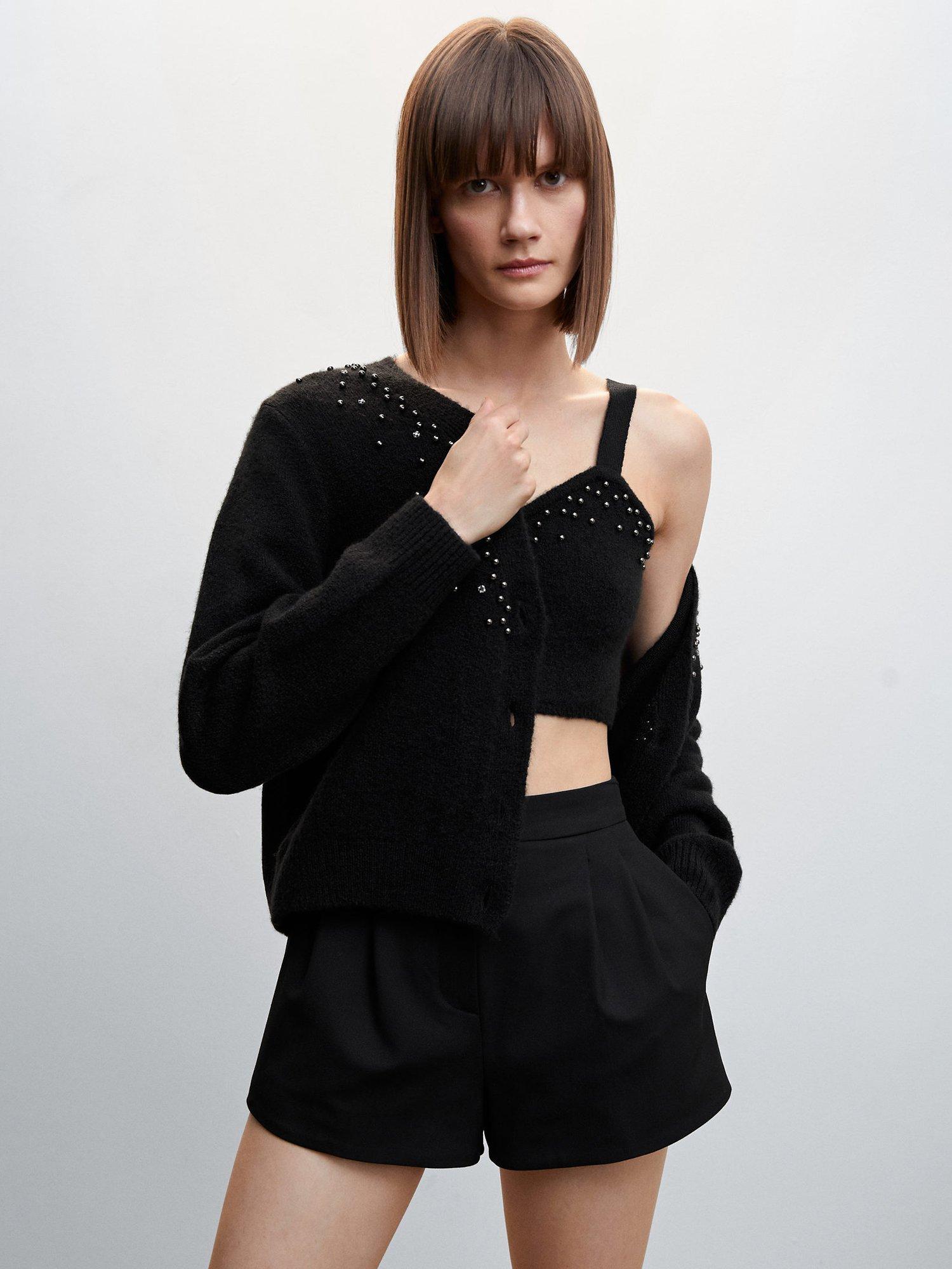 Mango Stud Detail Cardigan, Black