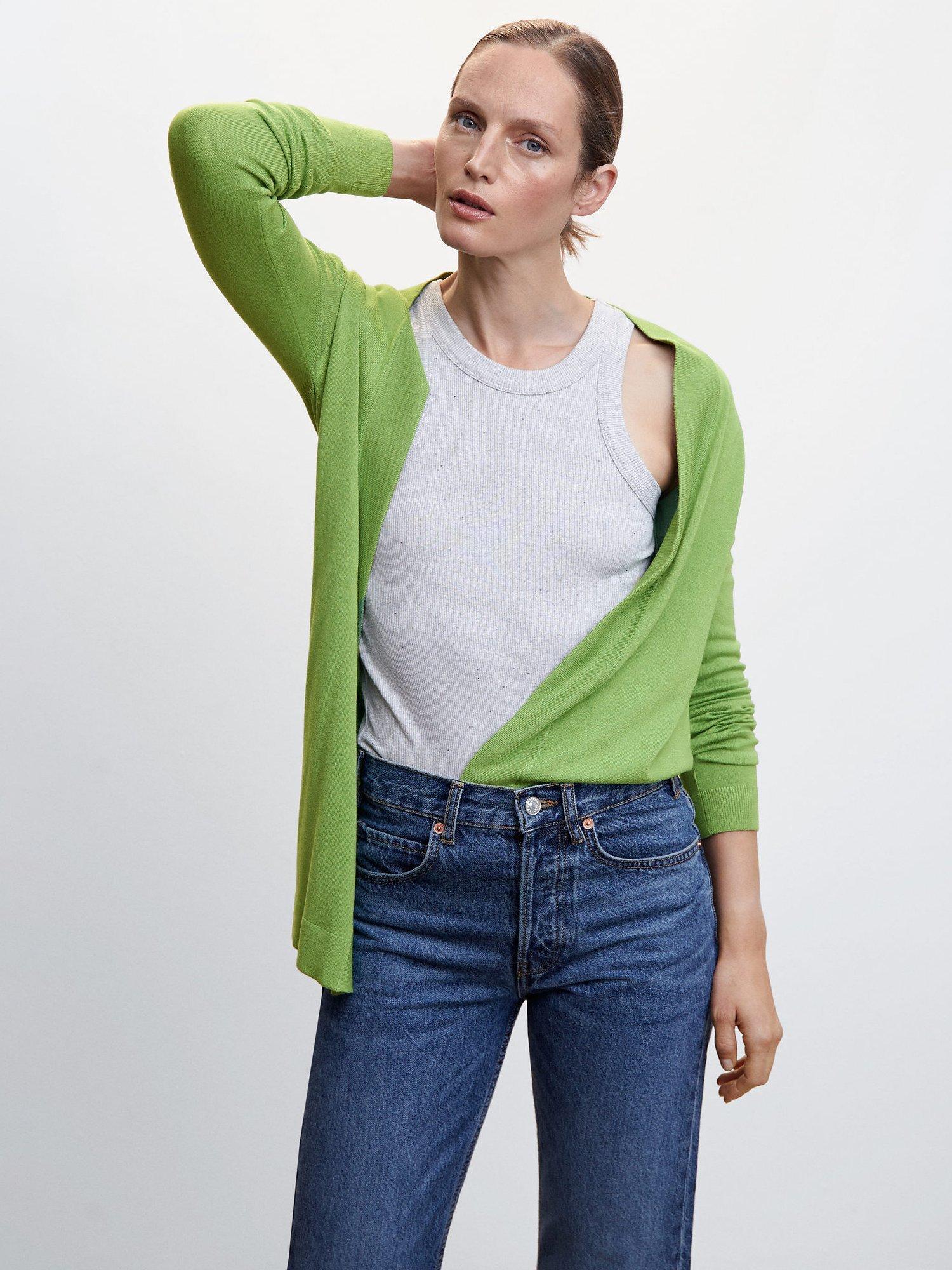 Mango Alma Open Neck Cardigan, Green
