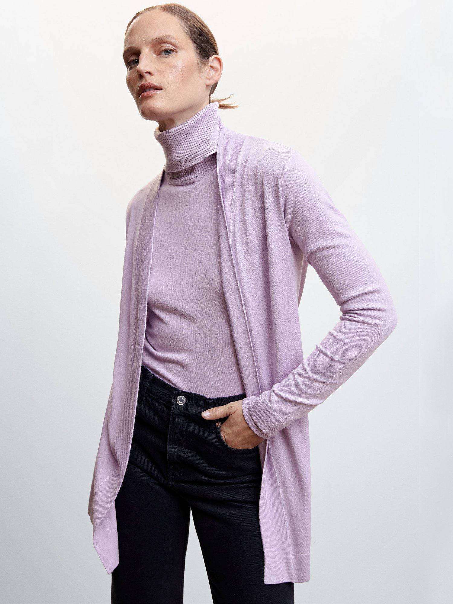 Mango Alma Long Cardigan, Pastel Purple, Pastel Purple