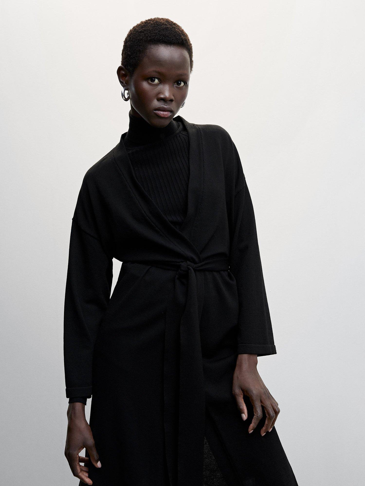 Mango Becky Longline Cardigan, Black