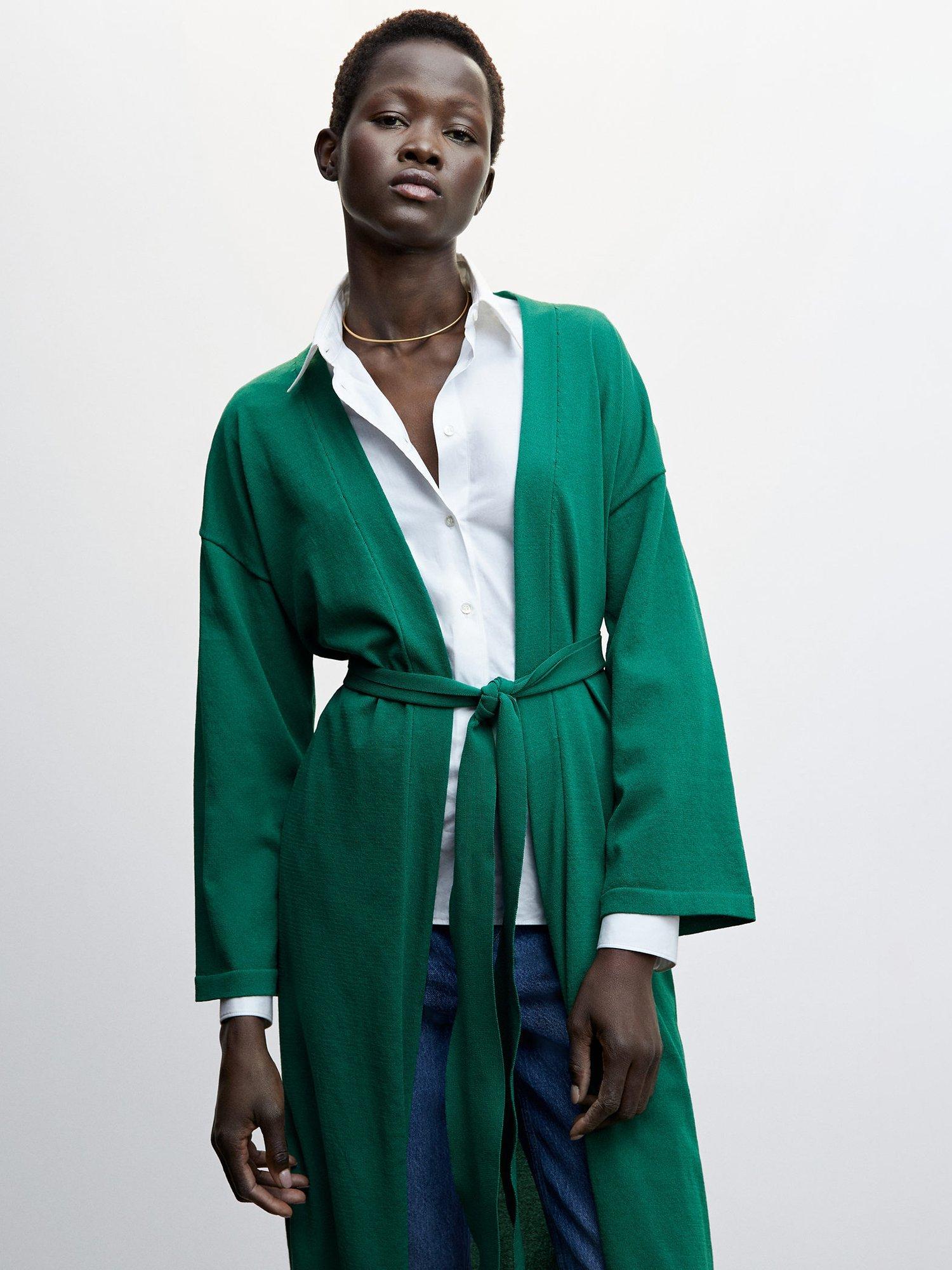 Mango Becky Longline Cardigan, Green