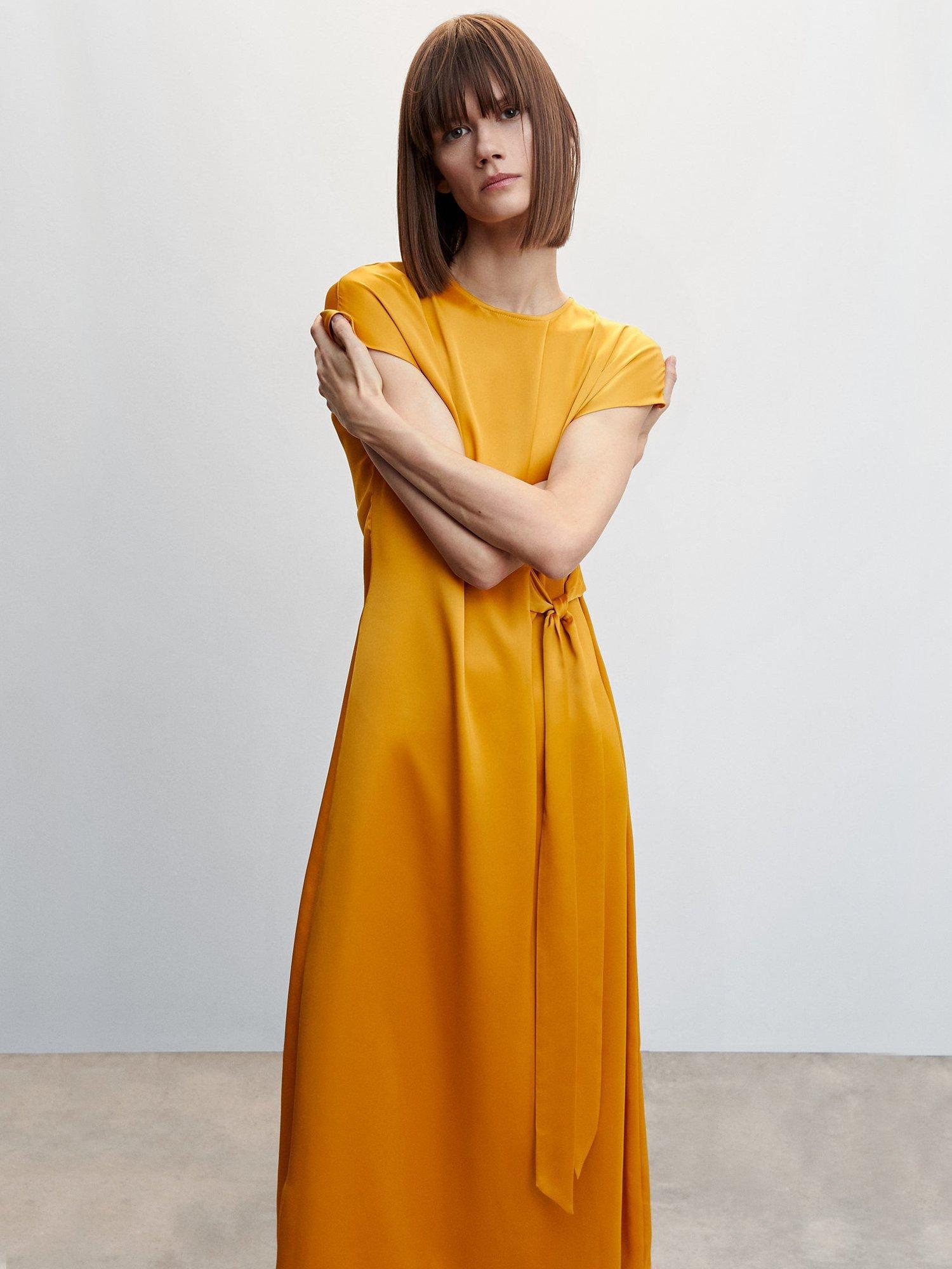 Mango Matilda Satin Dress, Yellow