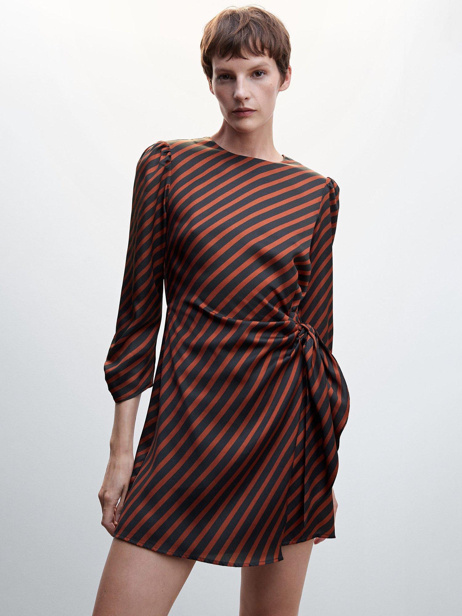 Mango Stripe Tie Detail Mini Dress, Copper
