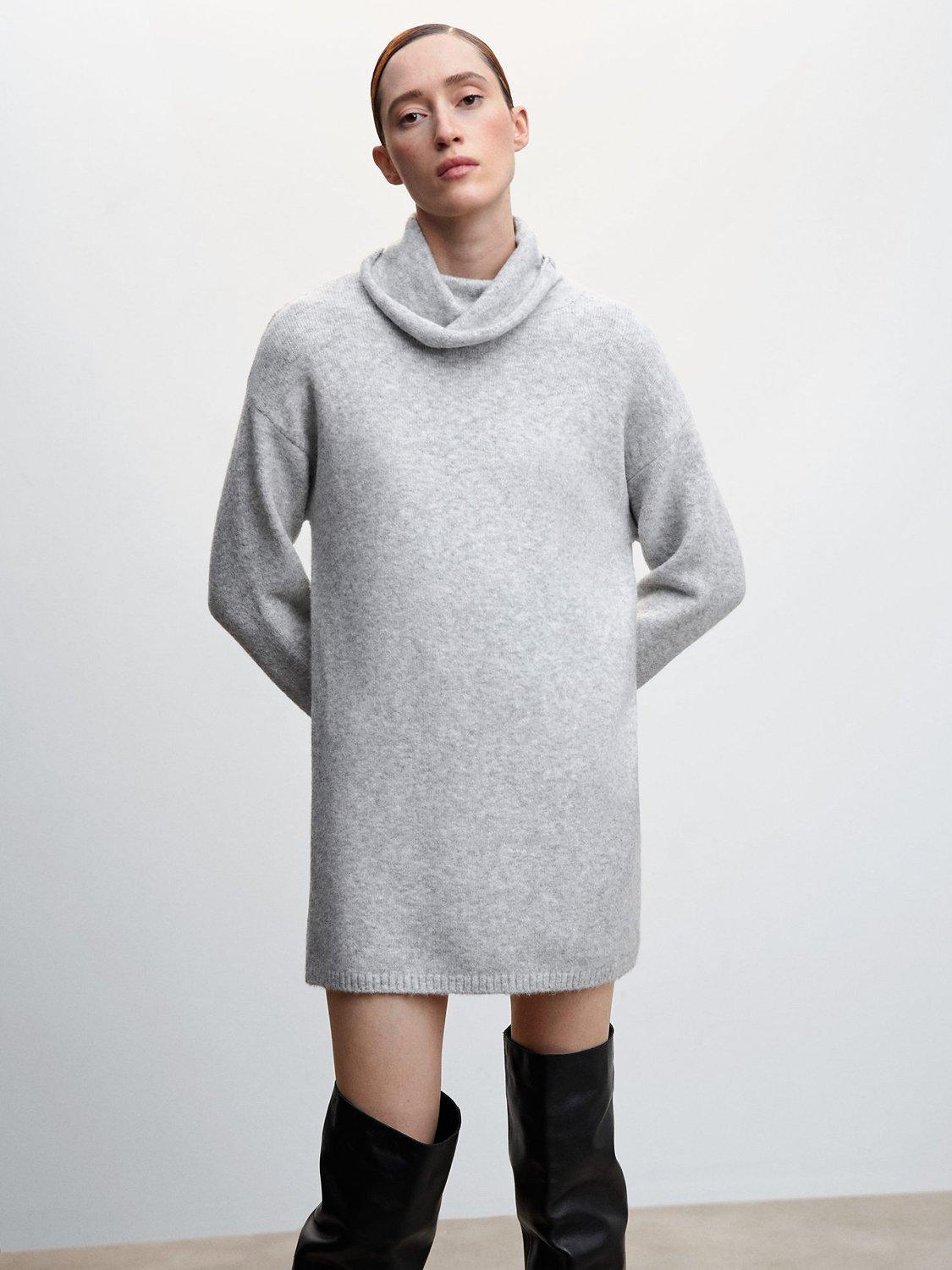 Mango Wool Blend Jumper Dress, Grey