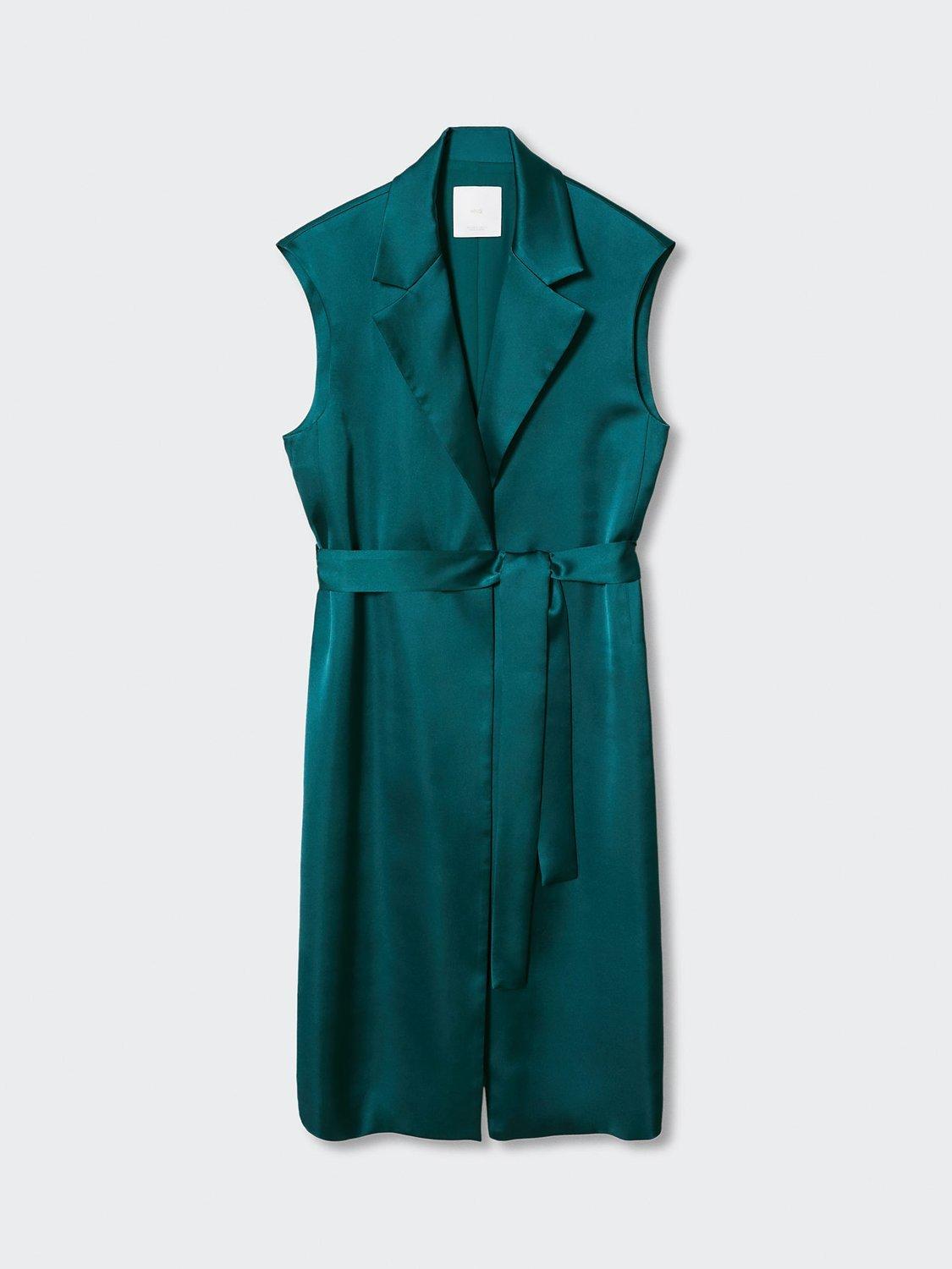 Mango Satini Longline Satin Gilet, Turquoise