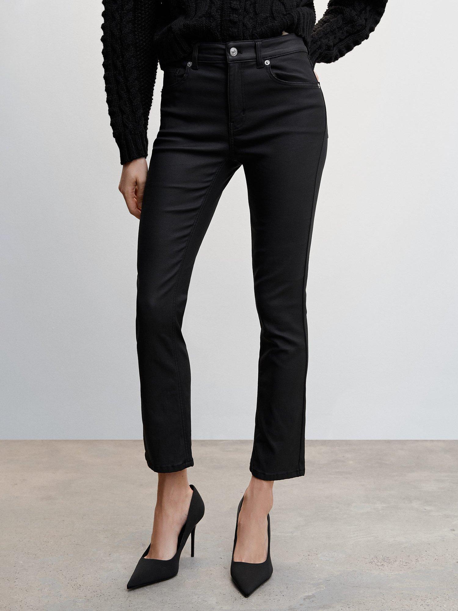 Mango Kyle Waxed Straight Jeans, Black