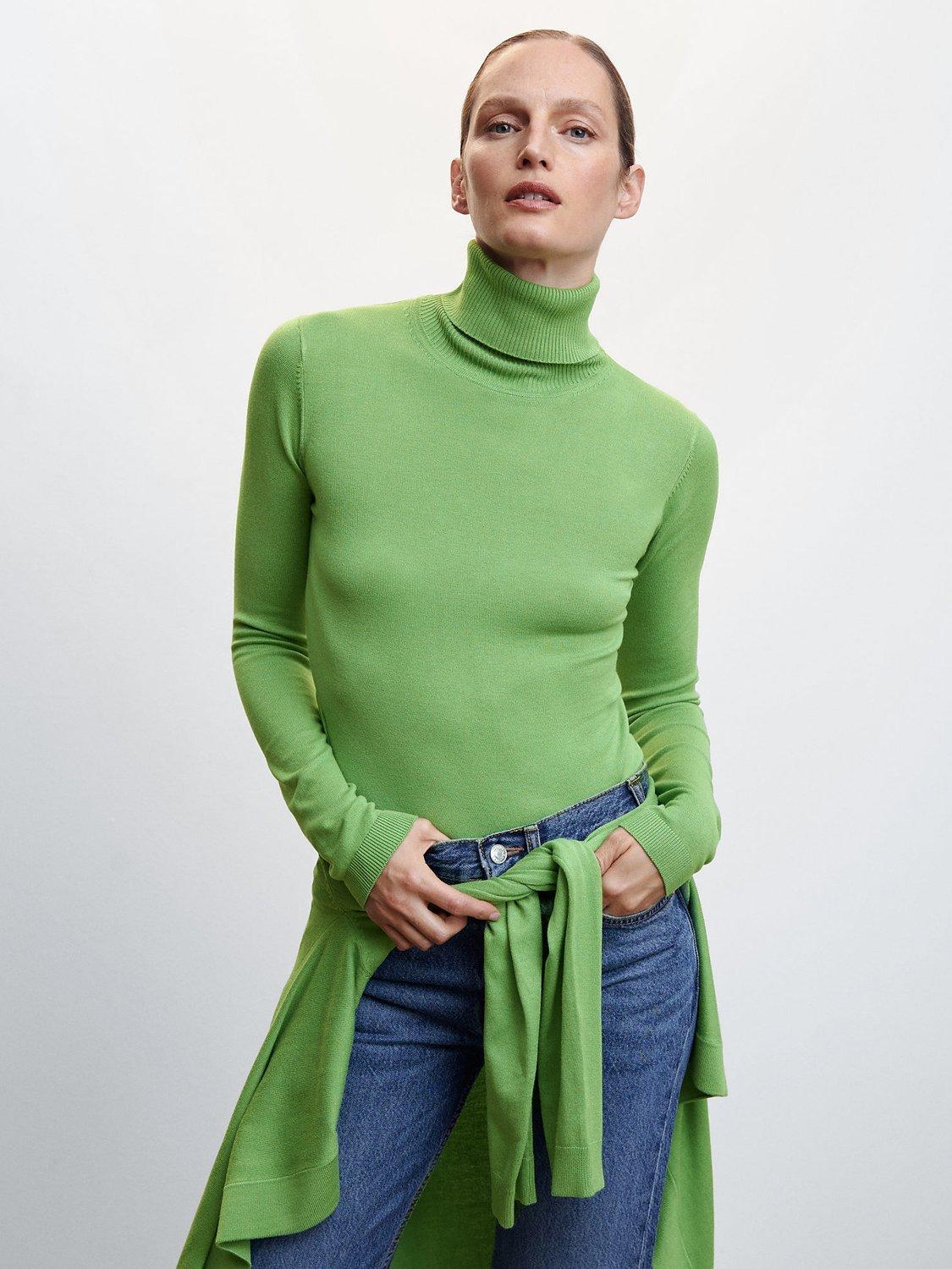Mango Almar Roll Neck Jumper, Green