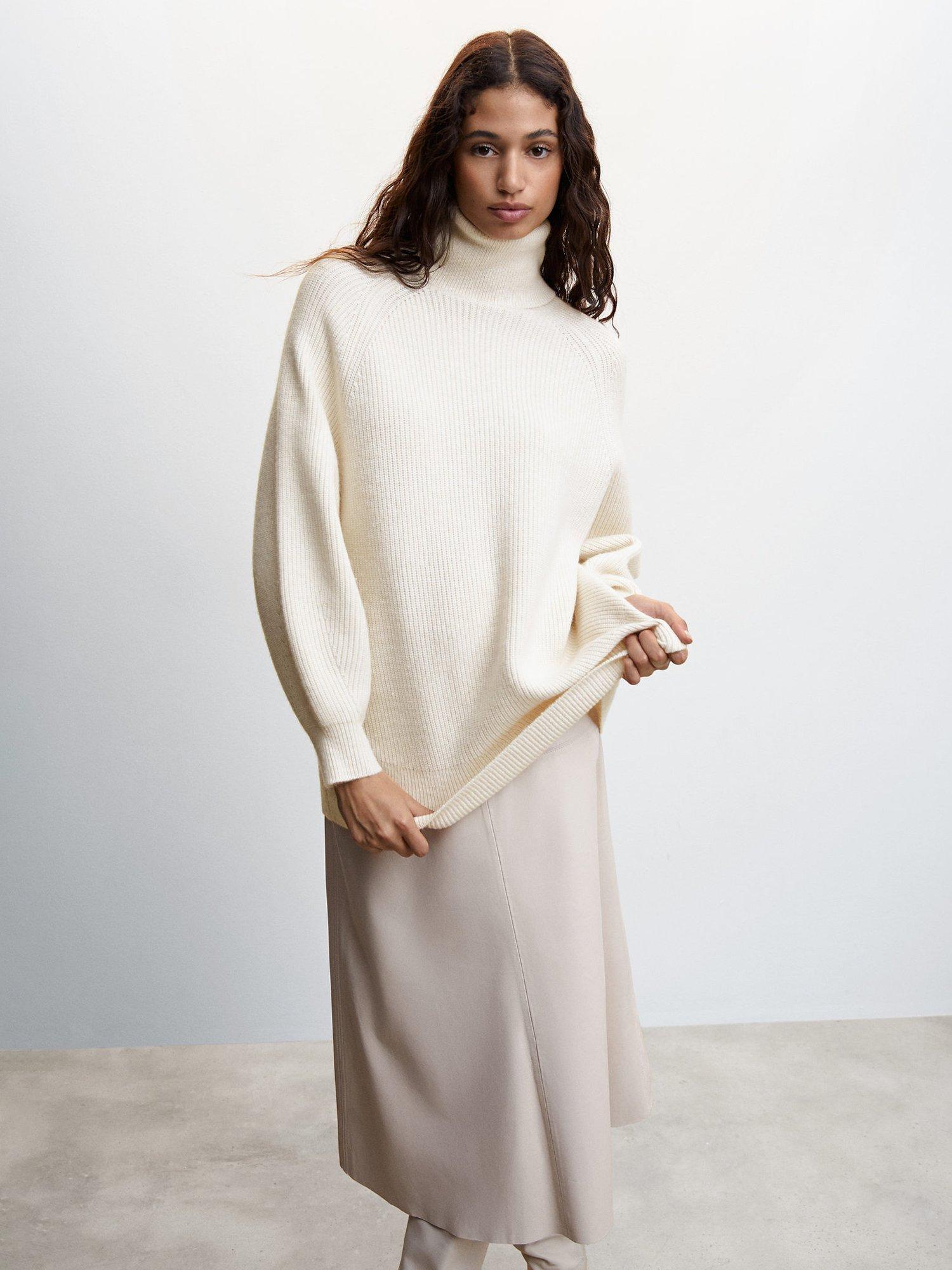 Mango Iliada Turtleneck Knitted Jumper, Light Beige