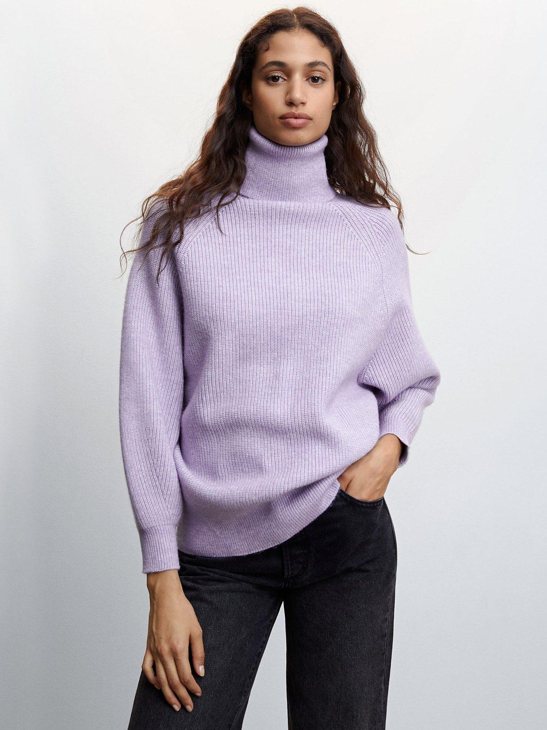 Mango Iliada Turtleneck Knitted Jumper, Pastel Purple