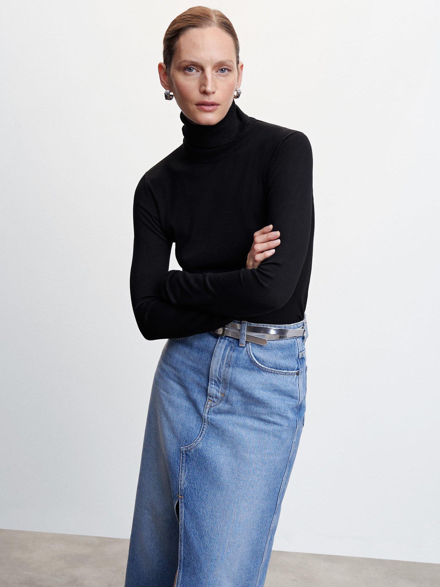 Mango Almar Roll Neck Jumper, Black