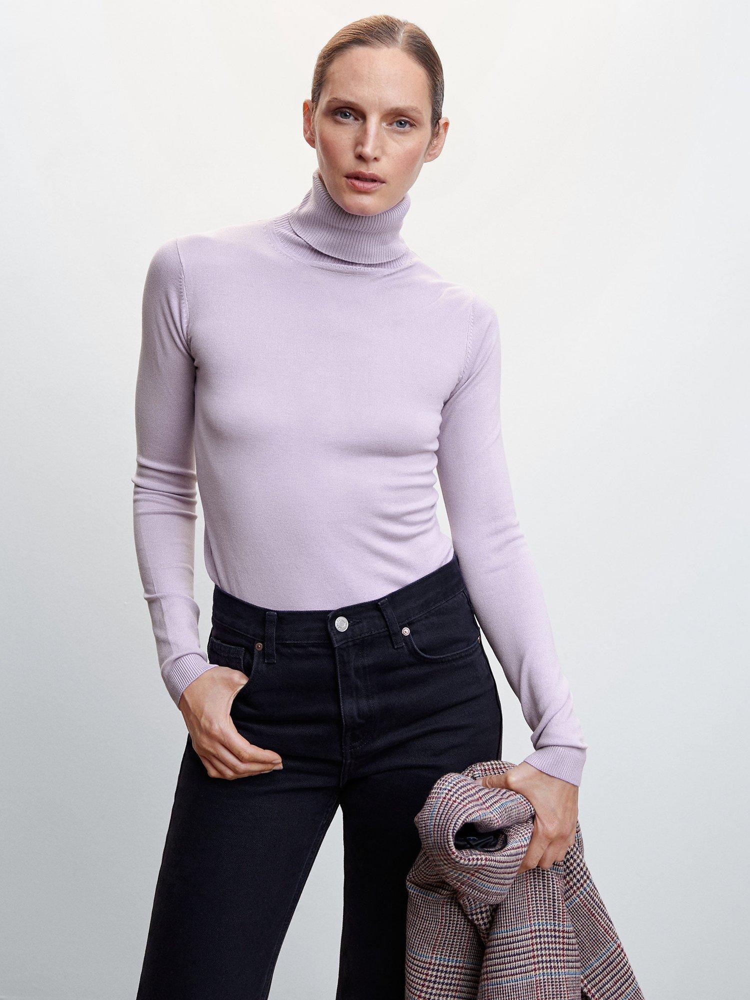 Mango Almar Roll Neck Jumper, Pastel Purple