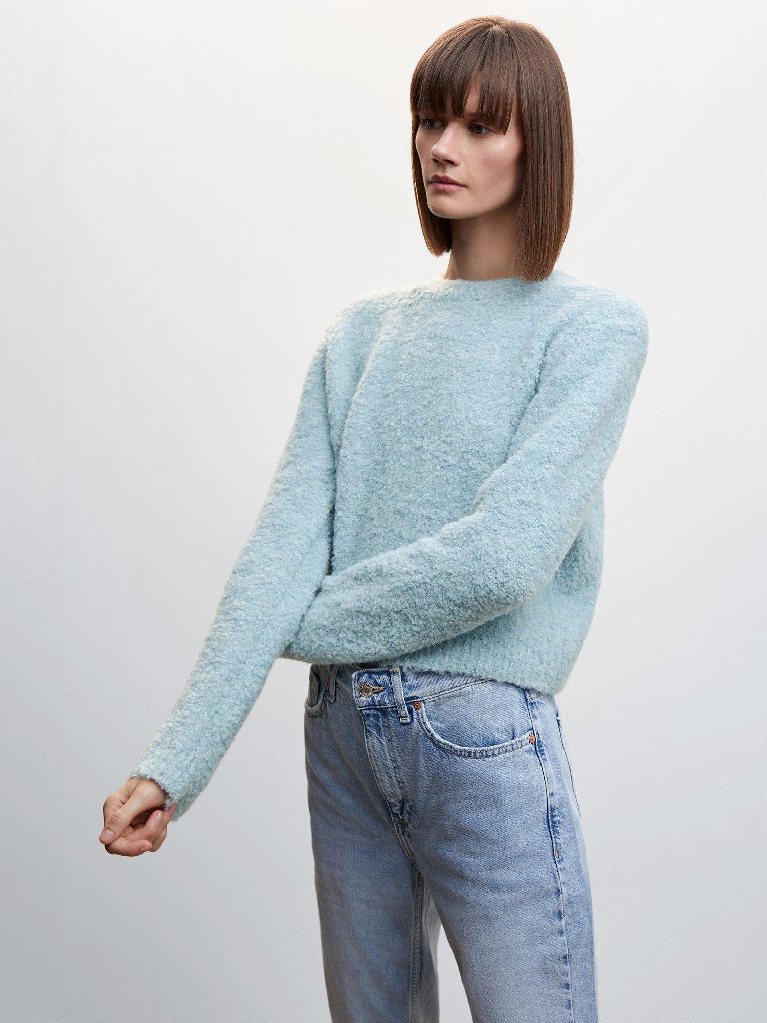 Mango Gallet Wool Blend Jumper, Pastel Blue