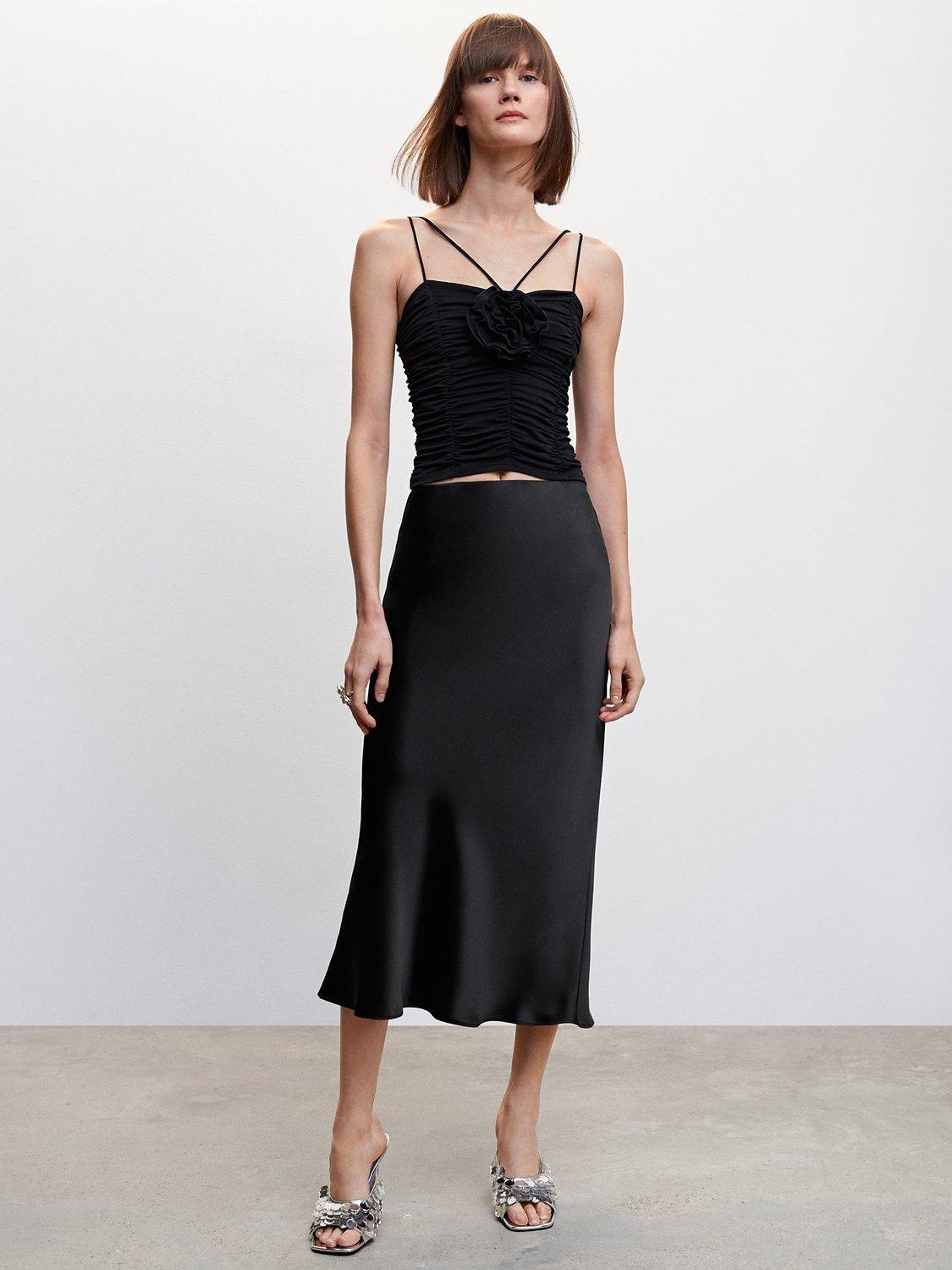 Mango Mia Satin Slip Midi Skirt