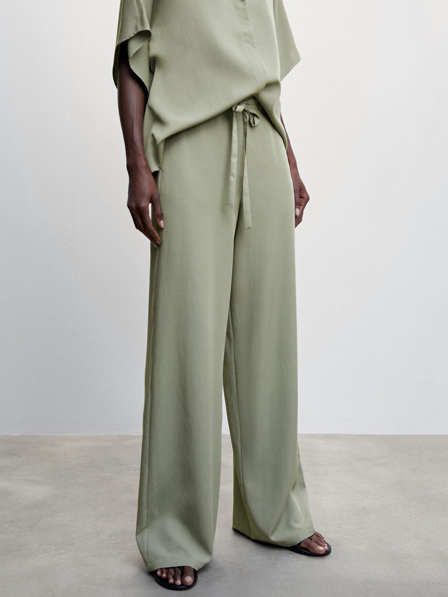 Mango Wide Leg Trousers, Khaki
