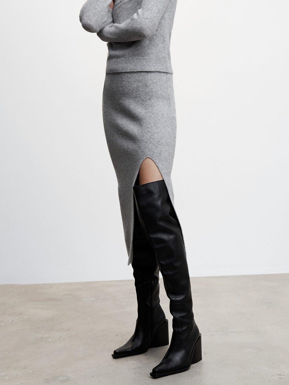 Mango Kylie Wool Blend Skirt, Pastel Grey