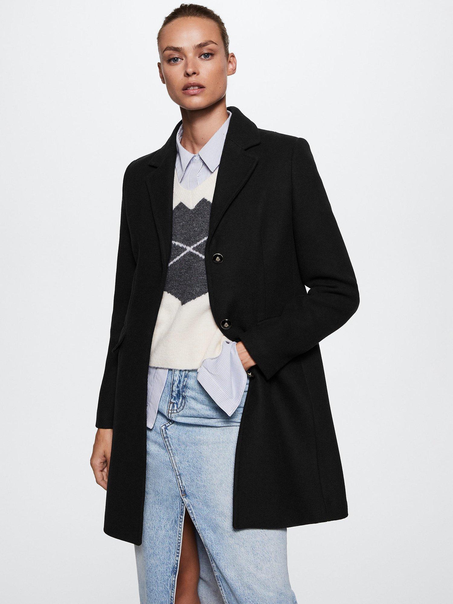 Product image 1 of 7, which shows Mango Carmin Wool Blend Coat, Navy, XXS