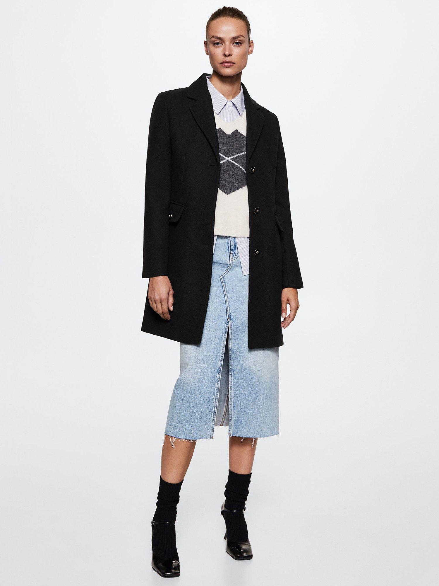 Product image 2 of 7, which shows Mango Carmin Wool Blend Coat, Navy, XXS