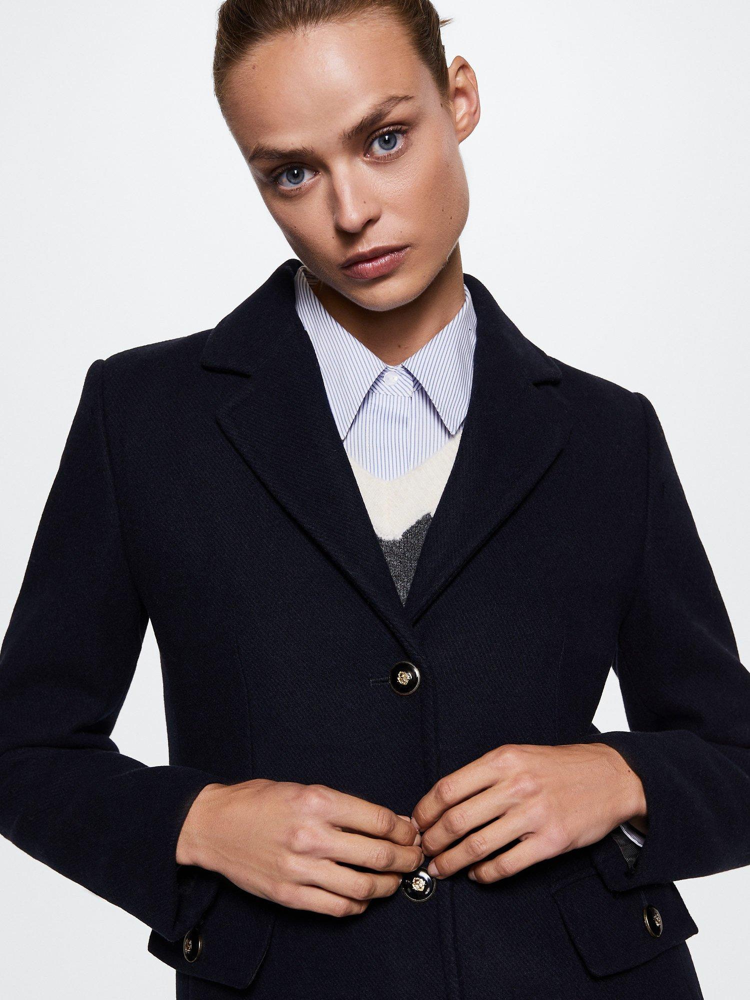 Product image 5 of 7, which shows Mango Carmin Wool Blend Coat, Navy, XXS