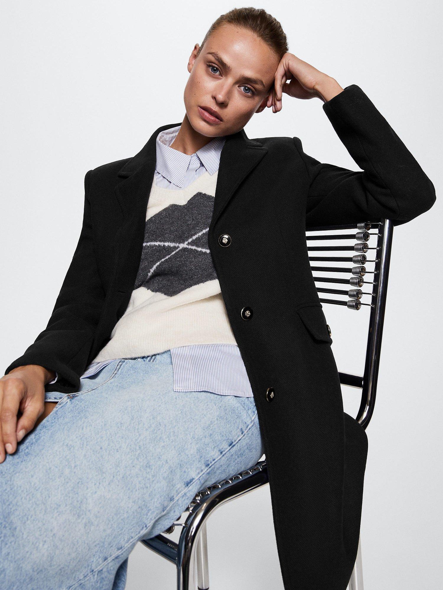 Product image 6 of 7, which shows Mango Carmin Wool Blend Coat, Navy, XXS