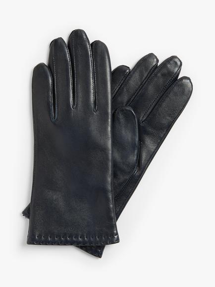 John Lewis Cashmere Lined Leather Gloves, Navy